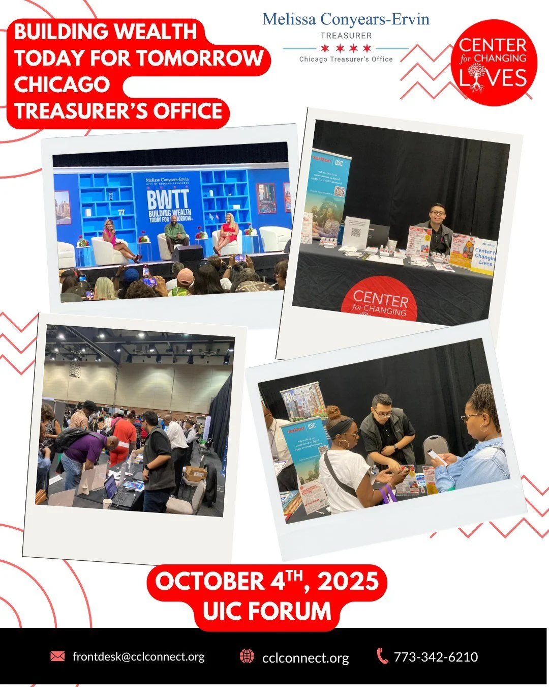 💰 Throwback to the Building Wealth Today for Tomorrow (BWTT) Financial Empowerment Summit 2025 at the UIC Forum! 🎉
CCL was proud to be part of this powerful event hosted by @chicagotreasurer Melissa Conyears-Ervin, featuring none other than Common