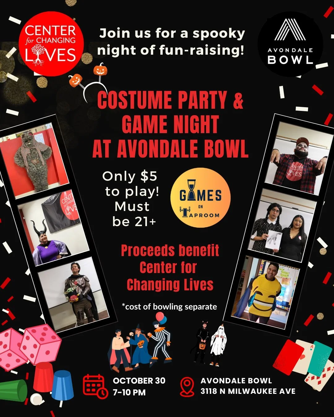 😢 Missed the Gala? Or were you there and just can’t get enough of CCL? 💛
🎃👻 Save the date: Costume Party & Game Night at @avondalebowl is coming Thursday, October 30th! 🎲🎯
Join us for a night of costumes, fun, friendly competition,