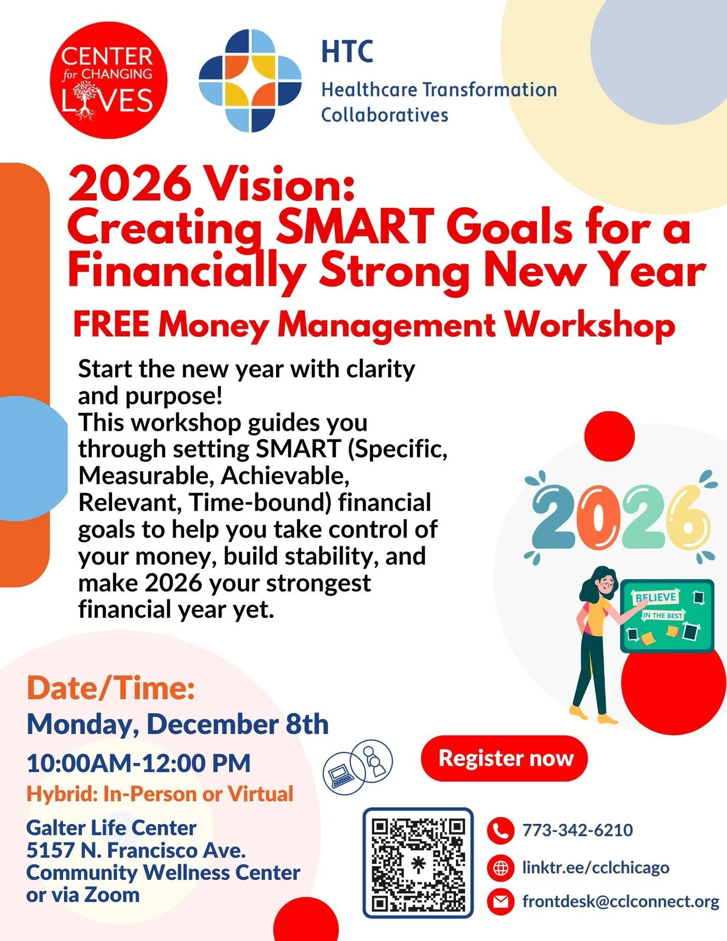 2026 Vision: Creating SMART Goals for a Financially Strong New Year!

Start the new year with clarity and purpose! This hybrid workshop guides you through setting SMART (Specific, Measurable, Achievable, Relevant, Time-bound) financial goals to take 