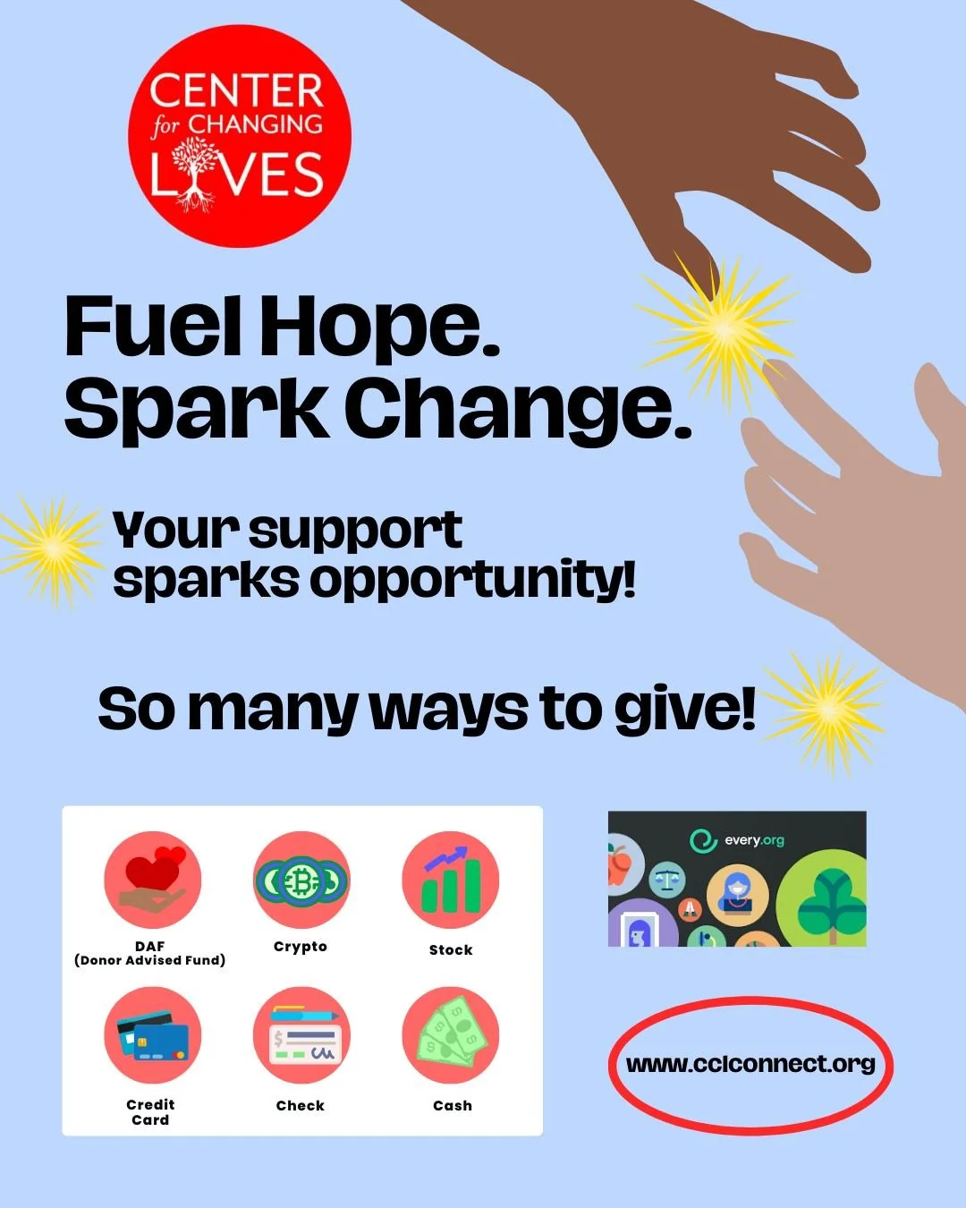 🌟 It&rsquo;s the Giving Season! Fuel Hope. Spark Change.🌟

Your support helps Chicagoans build financial stability and achieve their dreams. 💛

Check out all the way to give to CCL:
💳 Credit Card
💵 Cash or Check
📈 Stock Gifts
💎 Cryptocurrency
