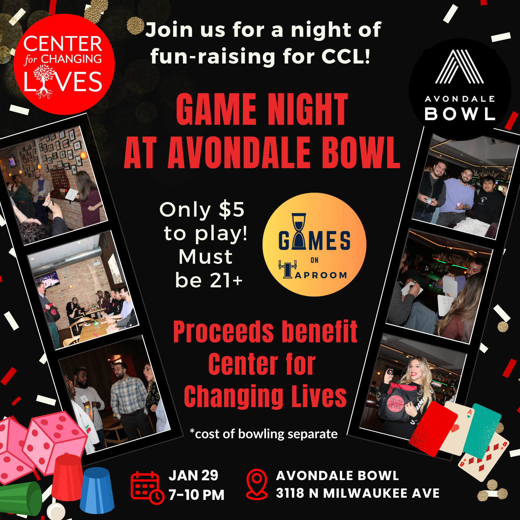 Game Night at Avondale Bowl with Games on Taproom (CCL Fundraiser)