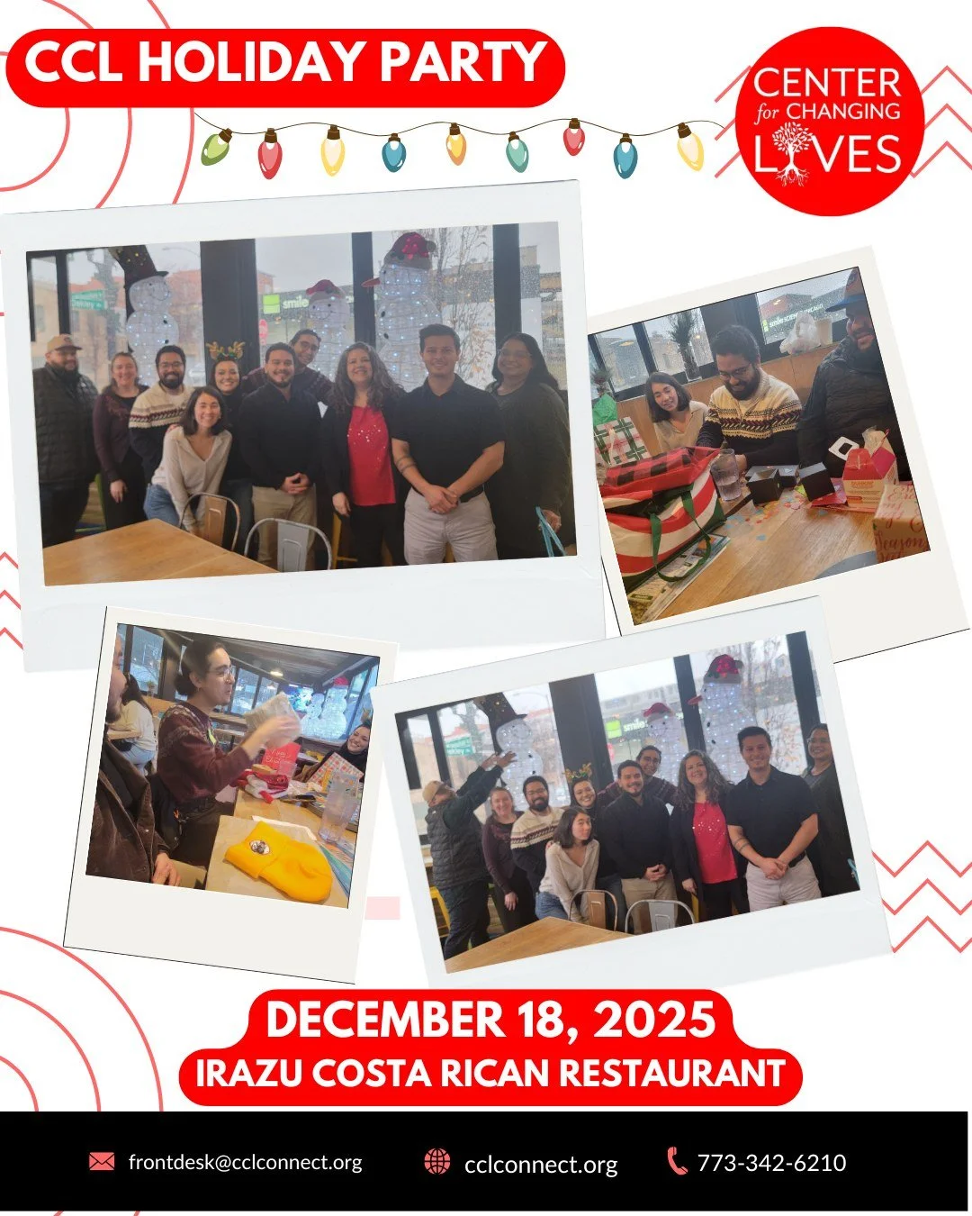 ✨ Holiday Party Flashback! ✨

We loved coming together to celebrate the season with delicious cuisine at Irazu Costa Rican Restaurant, a fun gift exchange, and plenty of laughter and connection. Moments like these remind us that building community an