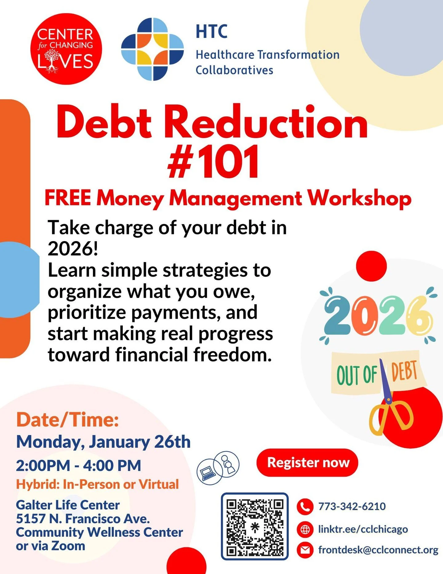 💪🏾Take charge of your debt in 2026! 

📝Learn simple strategies to organize what you owe, prioritize payments, and start making real progress toward financial freedom.

📅 Monday, January 26th 
🕒 2 PM 
📍 Galter Life Center &ndash; 5157 N Francisc