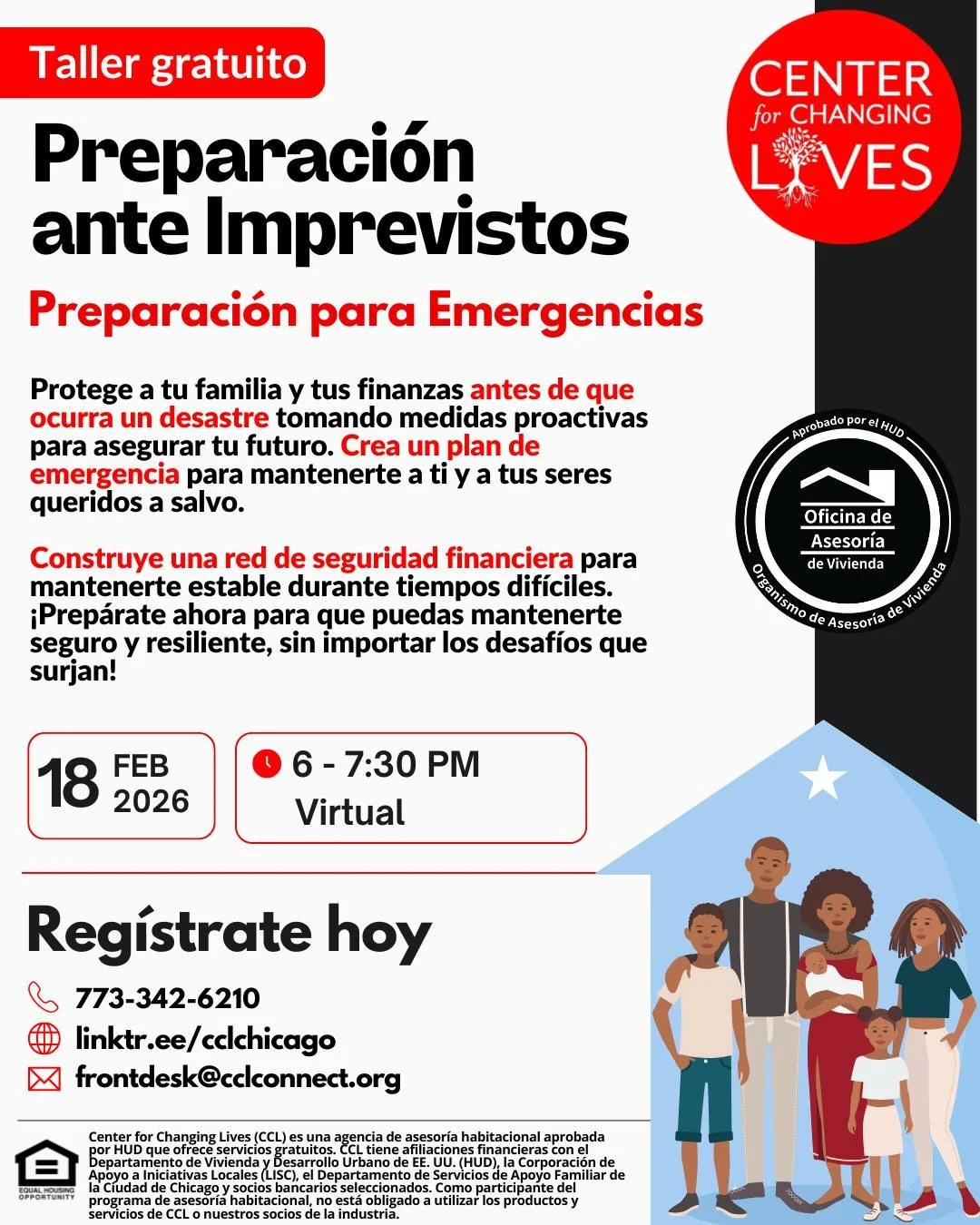 &iquest;Eres propietario de vivienda? &iquest;Te sientes despreparado para emergencias? 🌟
&Uacute;nete a CCL y aprende c&oacute;mo proteger tu hogar y tus finanzas antes de que ocurra un desastre. 🏠 Te guiaremos en la creaci&oacute;n de un plan de 