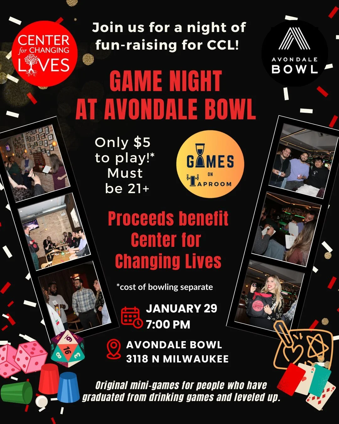 Winter fun awaits! ❄️🎉 This Thursday, we&rsquo;ve got a night full of games, laughter, and a cause to support.

🎲 Join us for Game Night and kick off 2026 by giving back while enjoying friendly competition and community.

Curious about the games? T