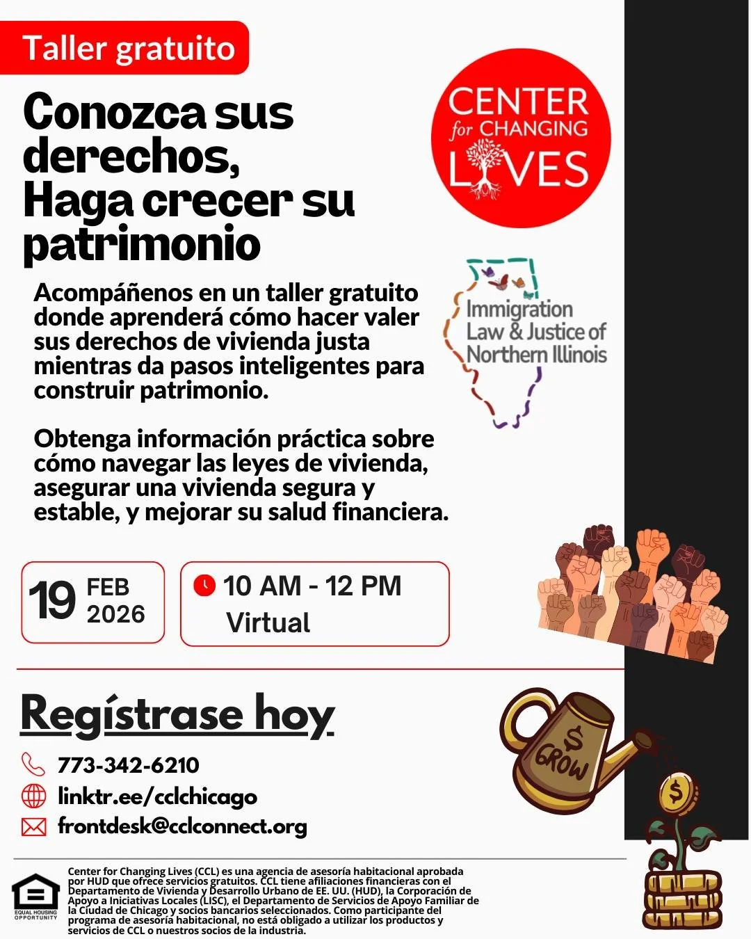 ⚖️💰 &iexcl;A solo una semana! Conozca Sus Derechos, Fortalezca Su Futuro Financiero: Derechos de las Personas Inmigrantes, Vivienda y Seguridad Financiera

Incluso en tiempos dif&iacute;ciles, las personas inmigrantes tienen derechos. Este taller vi