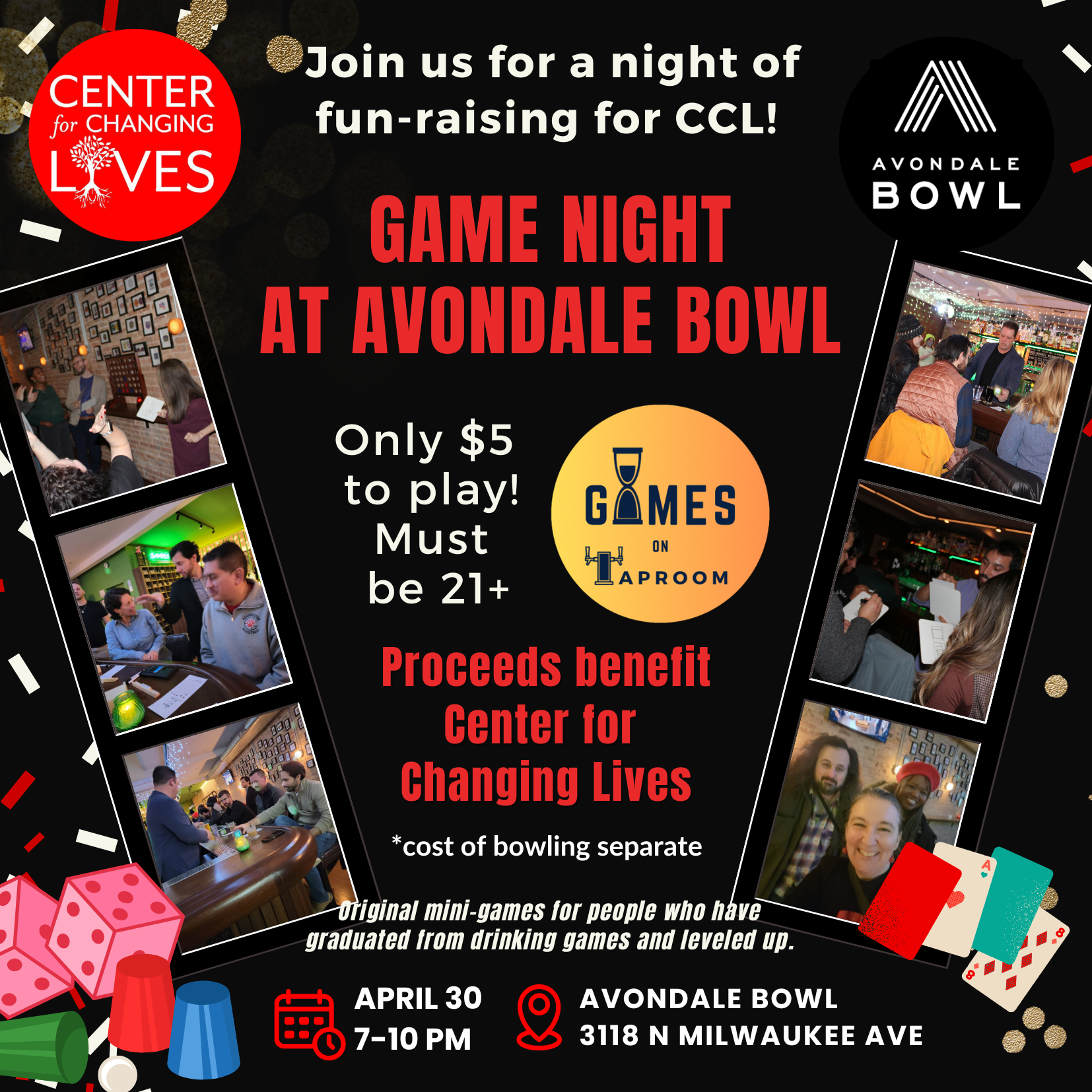 Noche de Juegos en Avondale Bowl con Games on Taproom (Recaudación de Fondos para CCL)