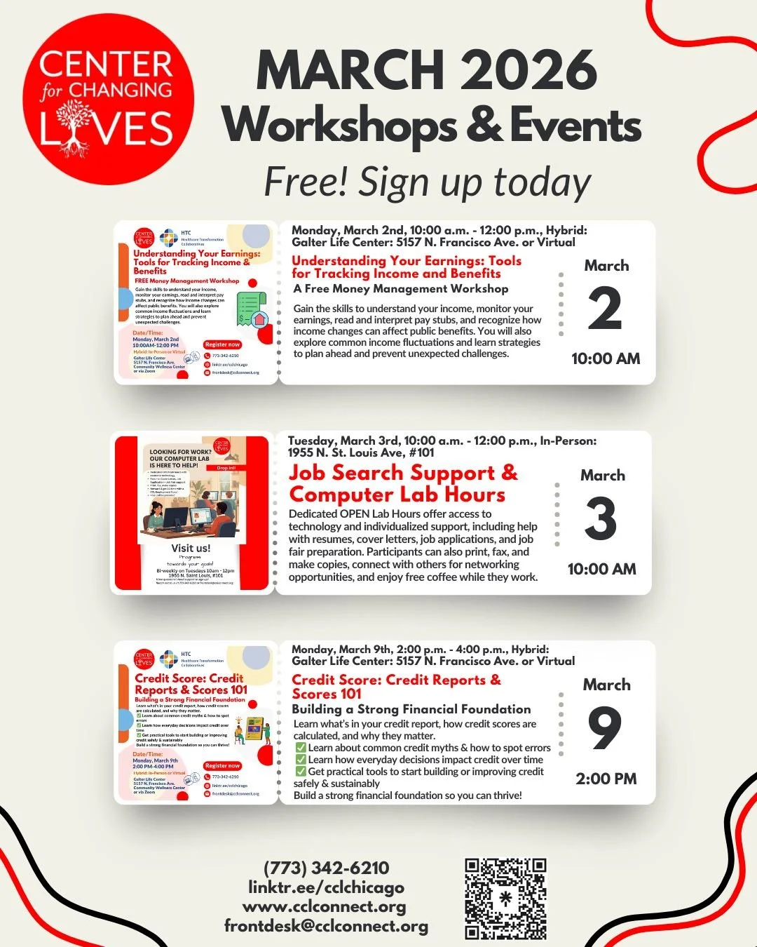 📈🚀March is for Motivation at CCL! 🚀📈 Moving into a new season, new goals, new opportunities to connect, transform, and thrive. 

Check out our March calendar and sign up for one&mdash;or all! 💪🎉 
💵 March 2 &mdash; Understanding Your Earnings 
