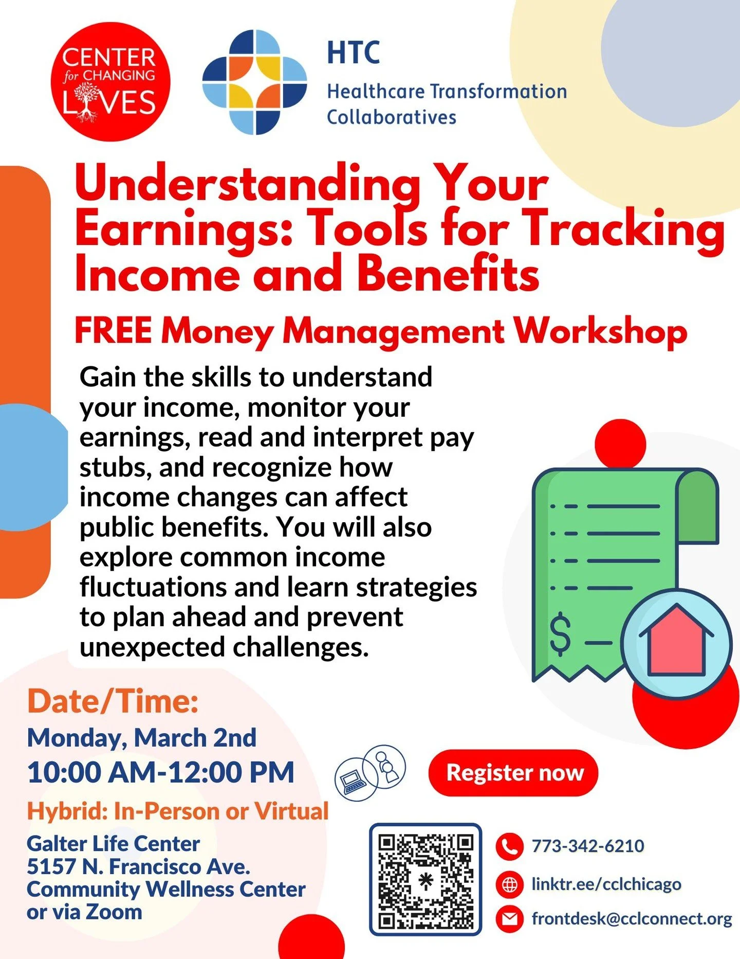 💵Understanding Your Earnings: Tools for Tracking Income and Benefits Workshop 
Participants will learn practical tools to make sense of their income - whether it comes from wages, self-employment, or public benefits. 
✨ Learn how to:
✅ Track earning