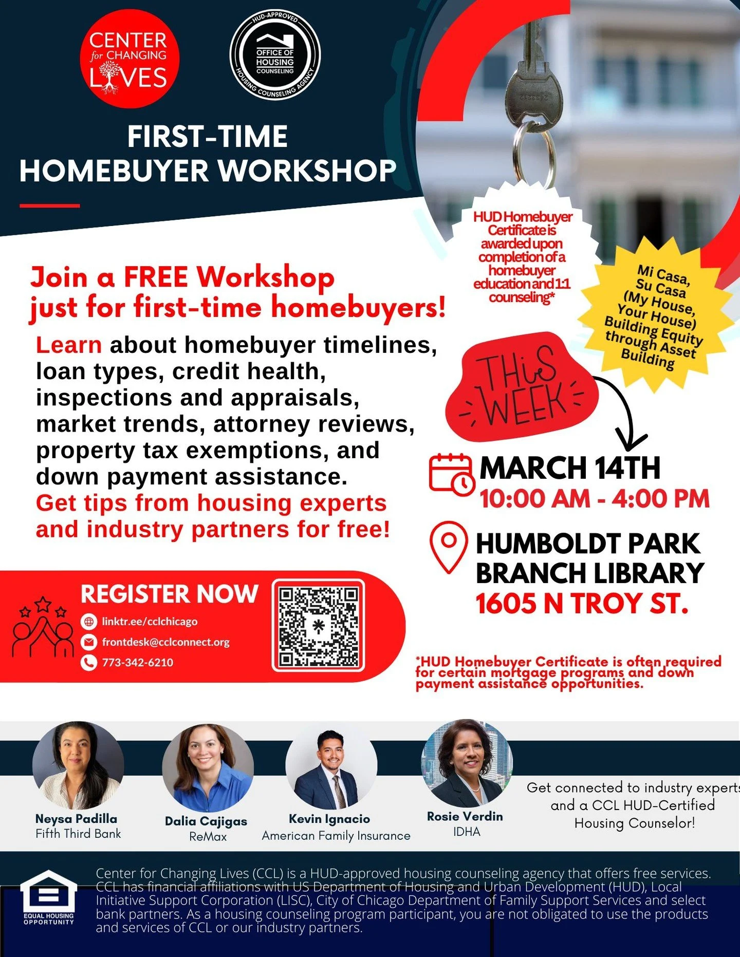 🏡 Have homeownership as a 2026 goal? This is your sign to get started!

Our HUD-certified housing counselors are here to guide you every step of the way. 🏠

👉🏾 Happening this Saturday, March 14th! Don&rsquo;t forget to sign up for CCL's First-Tim