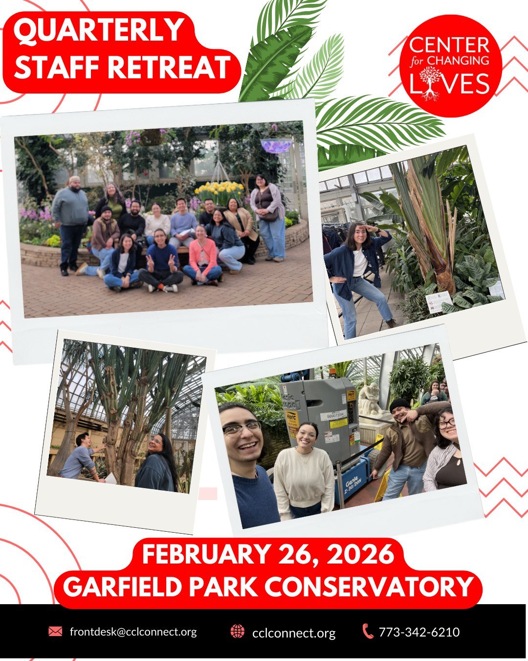 On February 26, our team spent a rejuvenating day at the Garfield Park Conservatory🌿 for our Quarterly Staff Retreat☀️, taking time to recharge, find joy 😄, and reflect together 🪴.

Just as we support our participants in overcoming barriers and bu