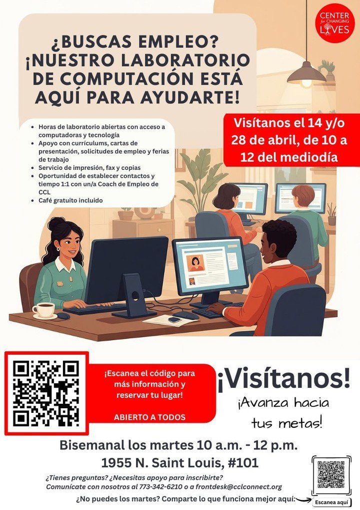 Comience la primavera enfoc&aacute;ndose en sus metas, &iexcl;y estamos aqu&iacute; para ayudarle a alcanzarlas! 🌷📝

&iquest;Necesita acceso a una computadora y asesor&iacute;a laboral gratuita? &Uacute;nase a nuestras Horas de Laboratorio ABIERTO,