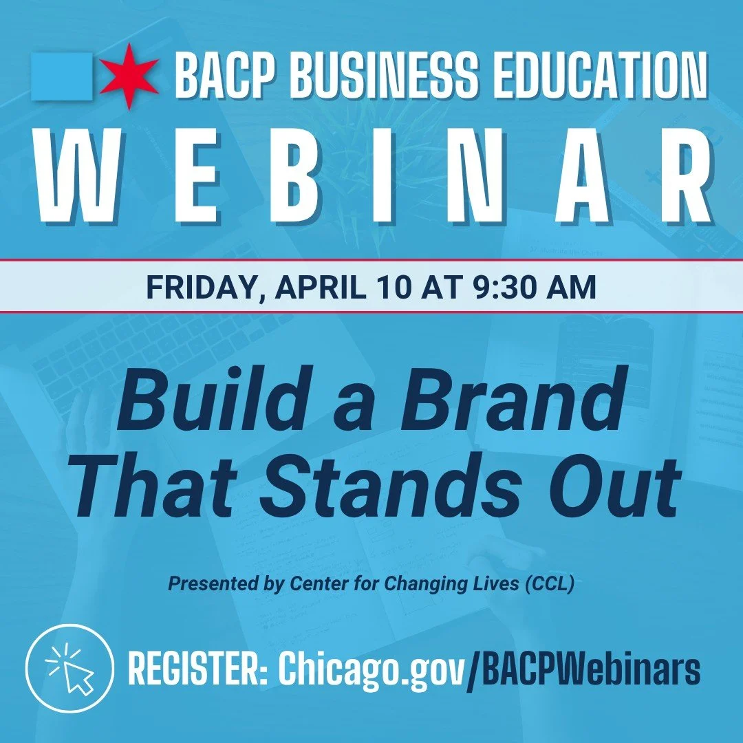 Center for Changing Lives is excited to present at the @chicagobacp Business Education Webinar!

Join us virtually on Friday, April 10 at 9:30 AM for &ldquo;Building a Brand that Stands Out,&rdquo; led by our very own Juan Z.

Whether you&rsquo;re la