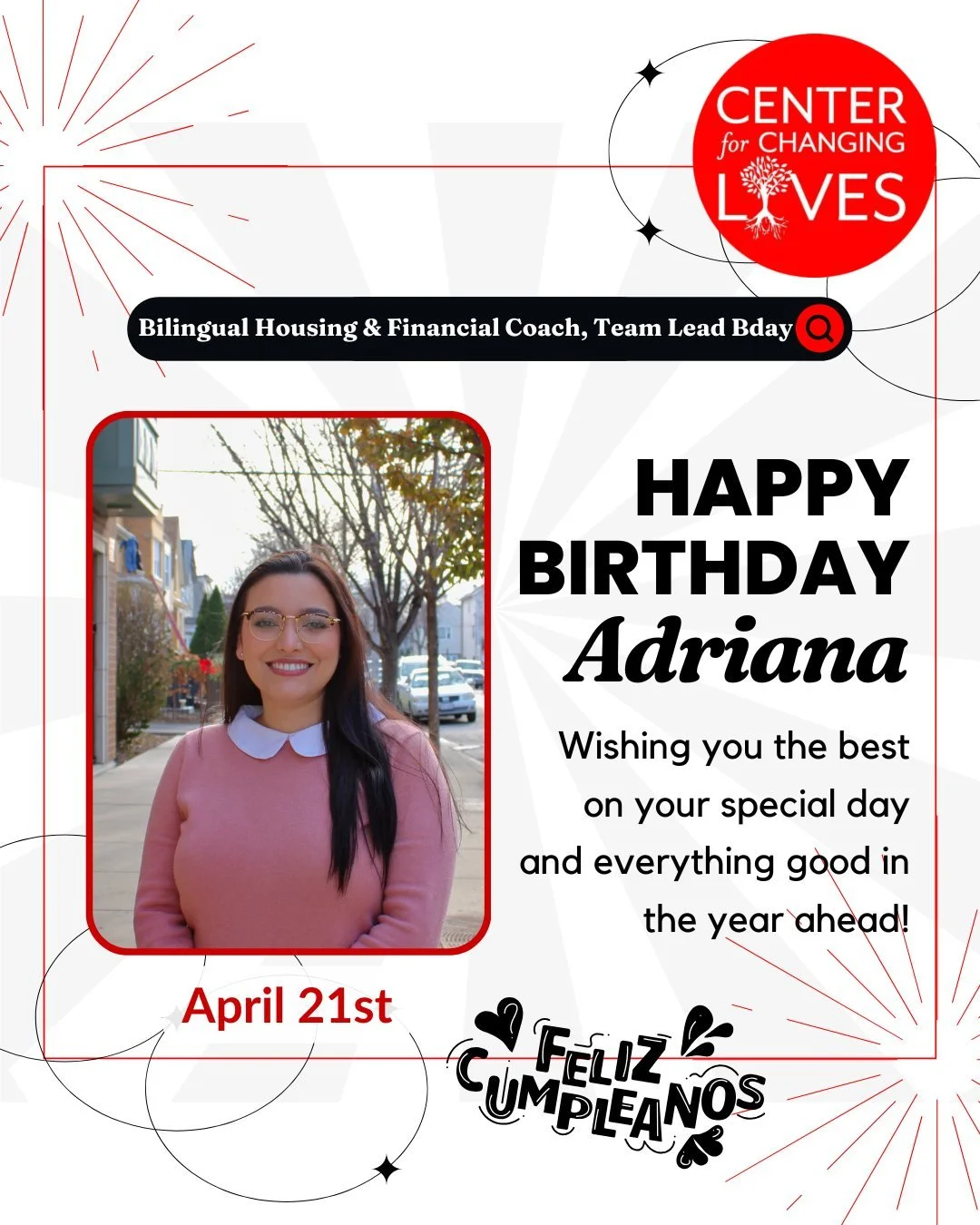 Happy, happy birthday to Adriana! 🥳✨

Our poderosa Bilingual Housing &amp; Financial Coach &amp; Team Lead is truly one of a kind, and we are so grateful to have her leadership, heart, and brilliance as part of the CCL family.

Adriana, celebramos t