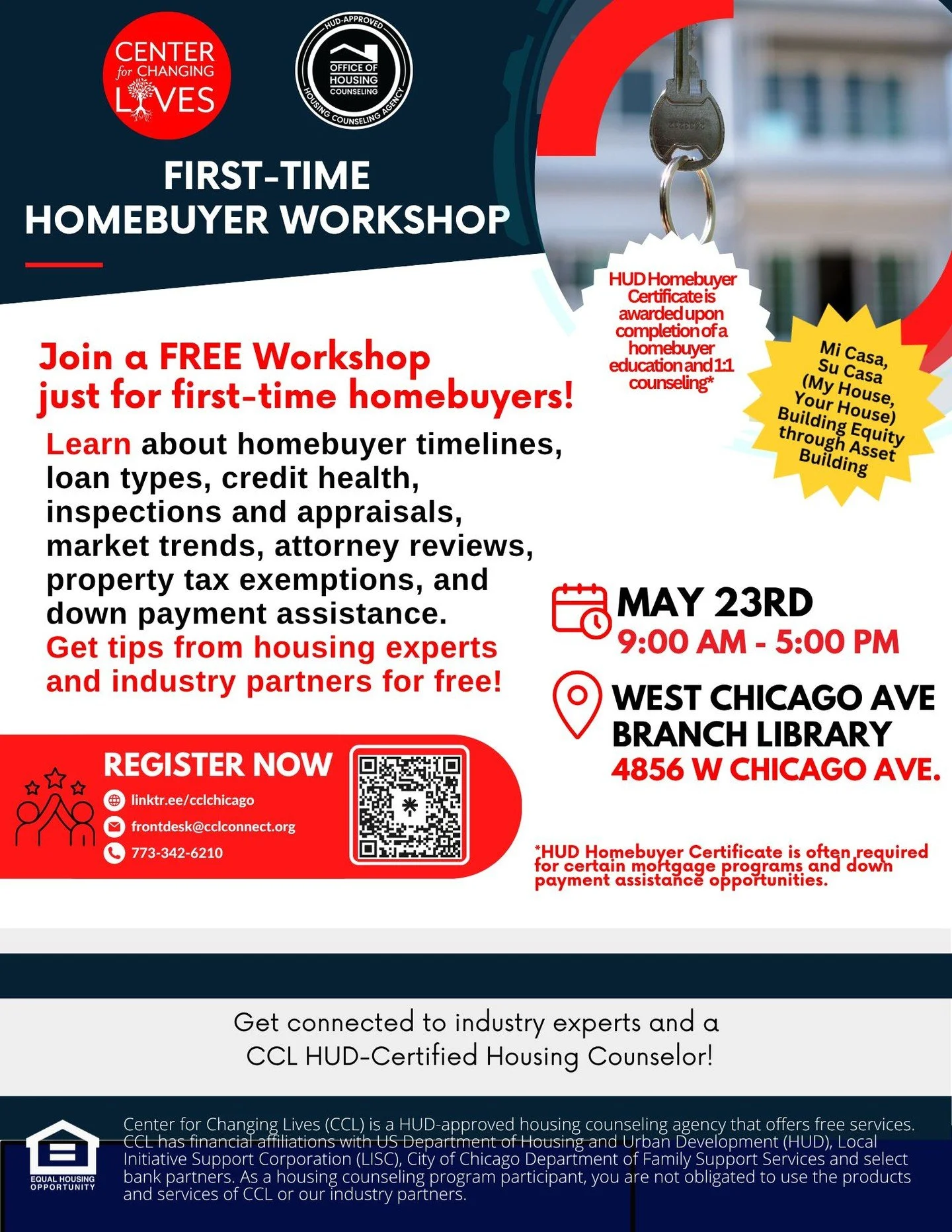 🏡 Have homeownership as a goal? Take this post a sign that it is possible! 
Our HUD-certified housing counselors are here to guide you every step of the way. 🏠

👉🏾 Next First-Time Homebuyer Class happening  Saturday, May 23rd! 
📍 West Chicago Av