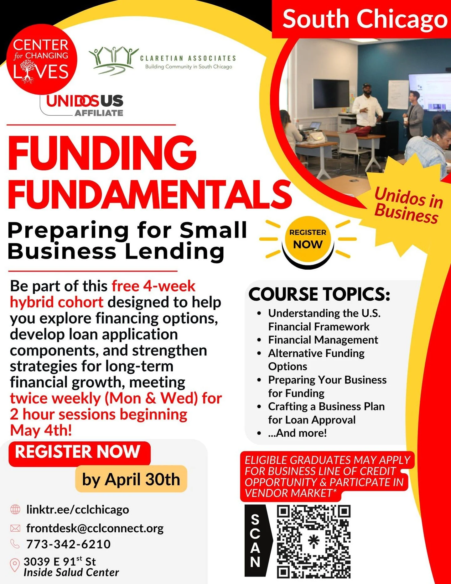 Heya South Siders!! 🔥Ready to position your business for funding? 💼✨

Join a FREE 4 week Funding Fundamentals Cohort and get prepared for small business lending 📈Offered through a @claretianassociates &amp; Center for Changing Lives collab!

Throu