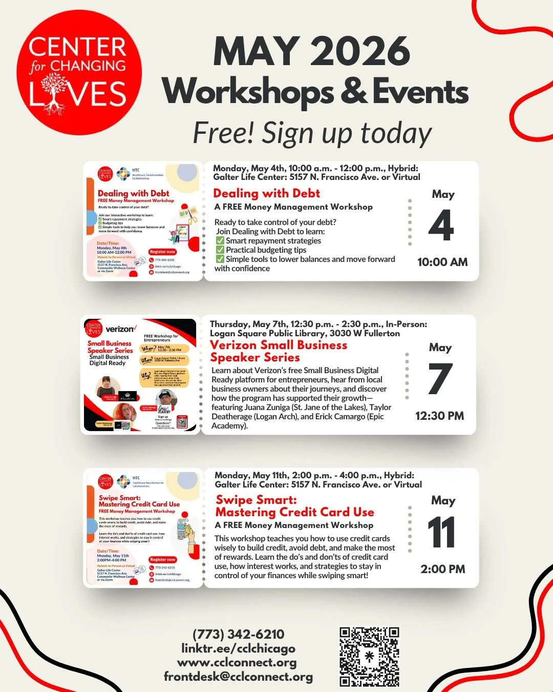 🏃⚡ May is for Momentum at CCL! ⚡🏃
We&rsquo;re building on the energy of spring with fresh goals, new opportunities, and powerful ways to connect, transform, and thrive.

Check out our May calendar and sign up for one&mdash;or all! 💪🎉
💰 May 4 &md