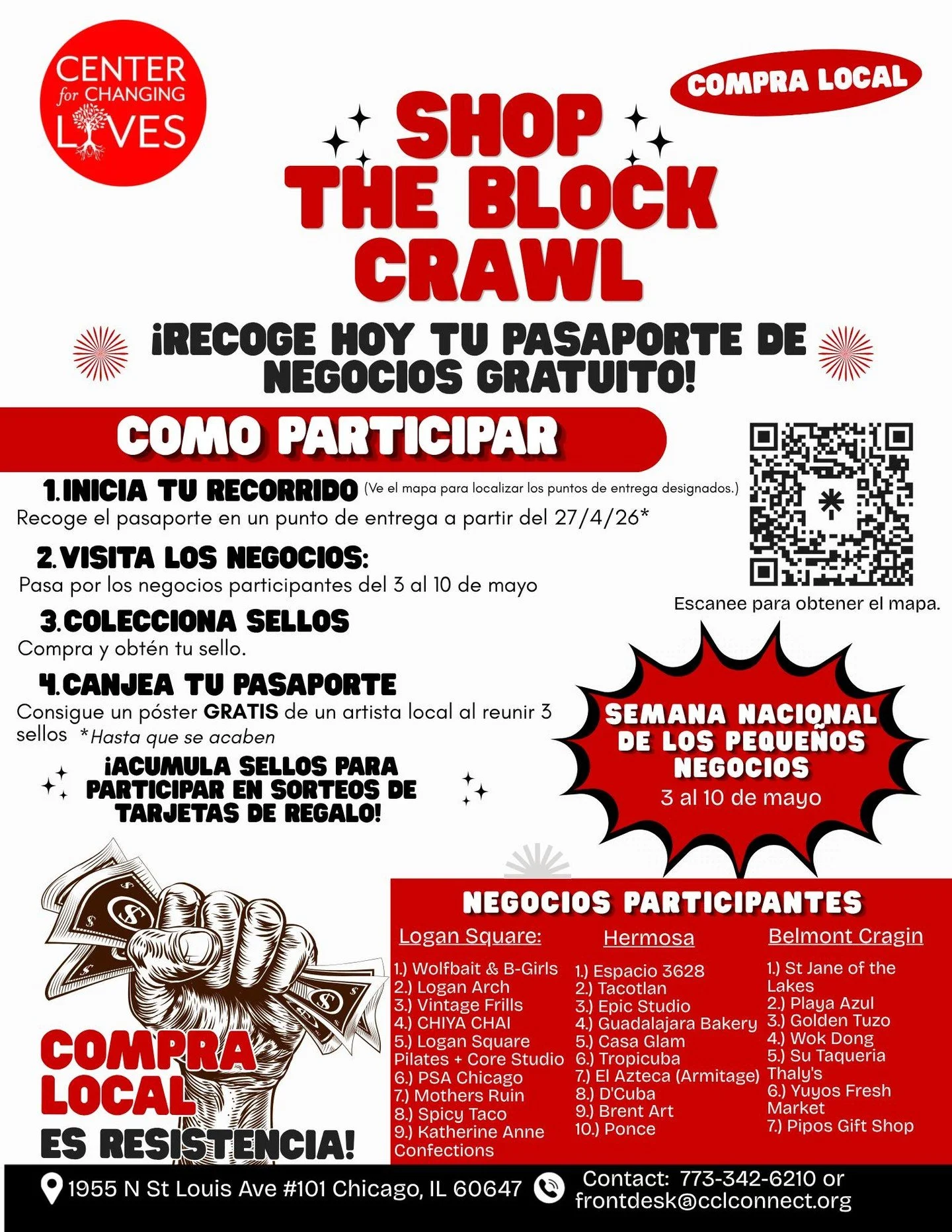 &Uacute;nase a nosotros para celebrar la Semana Nacional de las Peque&ntilde;as Empresas participando en nuestro recorrido de negocios &ldquo;Shop the Block&rdquo;! 🎉🛍️

Comprar local ES resistencia ✊🏾
&iexcl;Demostremos nuestra resistencia en Log