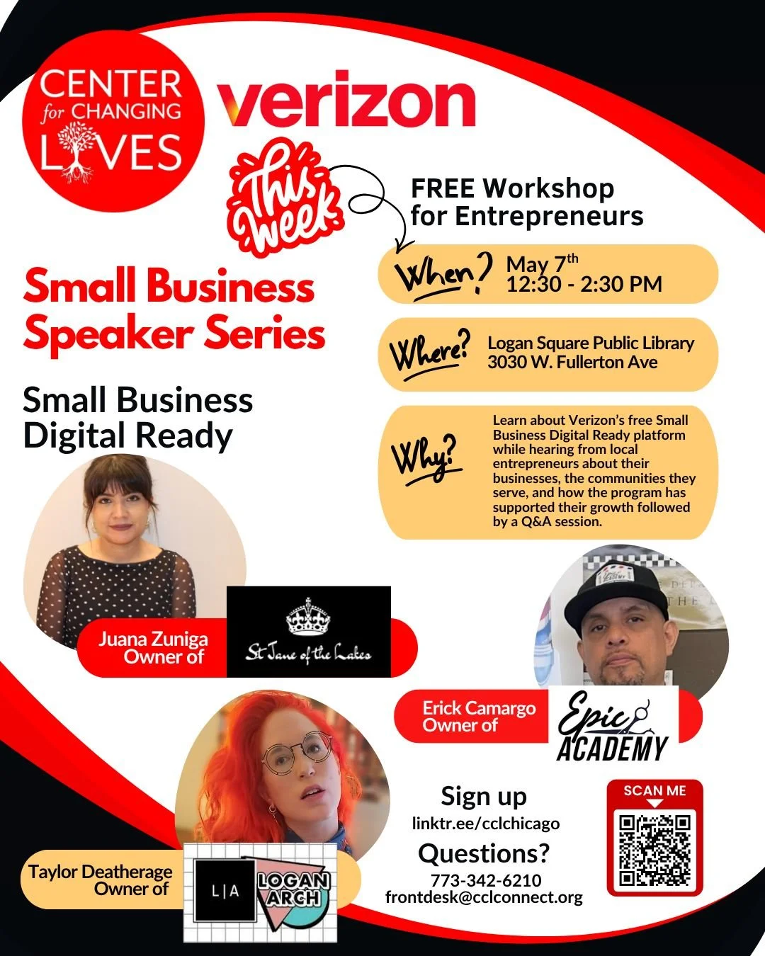 📣✨ Coming this week! ✨📣Join our next Small Business Digital Ready: Small Business Speaker Series of 2026 🚀

Learn about @verizon FREE Small Business Digital Ready platform 💻📈 and hear from local business owners about their journeys and the commu