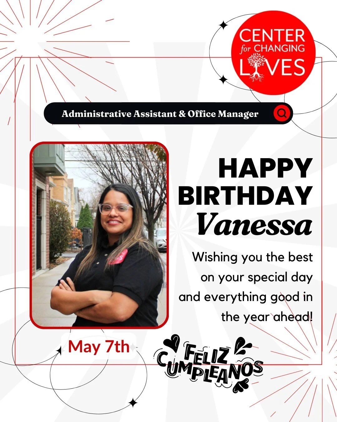 🎉✨ Happy Birthday, Vanessa! &iexcl;Feliz cumplea&ntilde;os! ✨🎉

Today we&rsquo;re celebrating the amazing Vanessa, our incredible Office Manager &amp; Administrative Assistant at Center for Changing Lives 💼💐
Quien mantiene todo en marcha con grac
