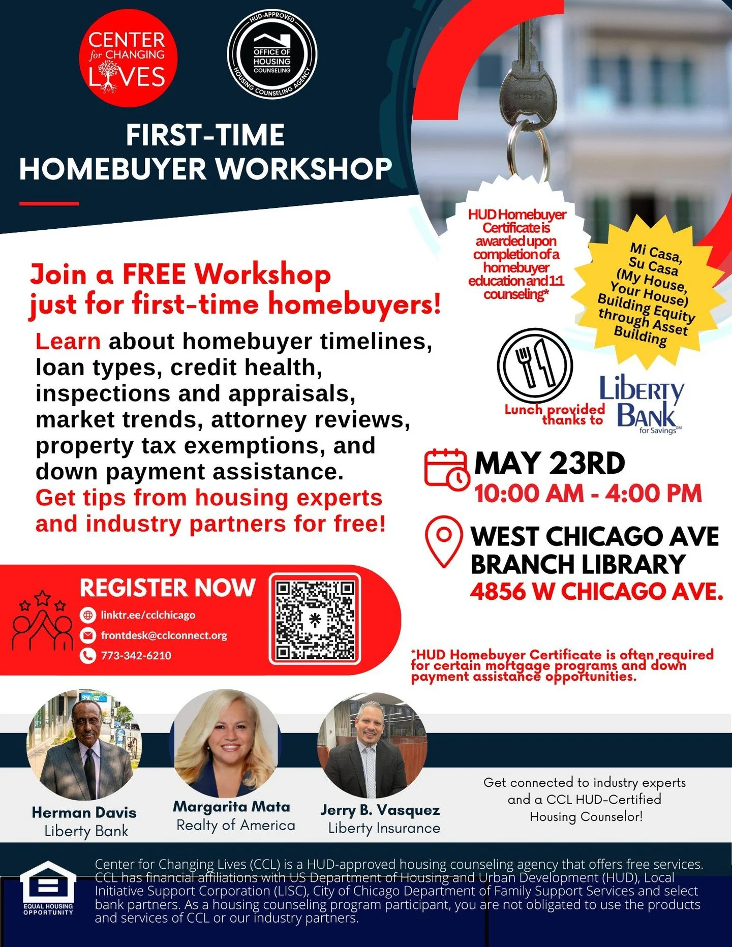 🏡 Have homeownership as a goal? Take this post a sign that it is possible!
Our HUD-certified housing counselors are here to guide you every step of the way. 🏠

👉🏾 Next First-Time Homebuyer Class happening Saturday, May 23rd!
📍 West Chicago Ave P