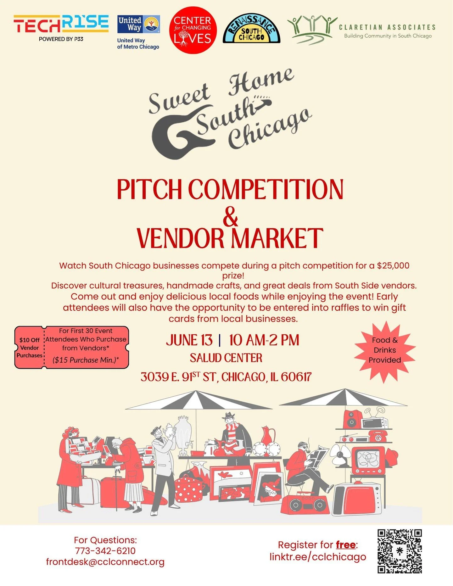 💫 Five founders. One stage. One winner takes home $25,000. South Chicago, we can't wait to see you this Saturday, June 13!

🛍️ Join us at the Sweet Home South Chicago Vendor Marketplace and Pitch Competition, where you'll have the chance to shop lo