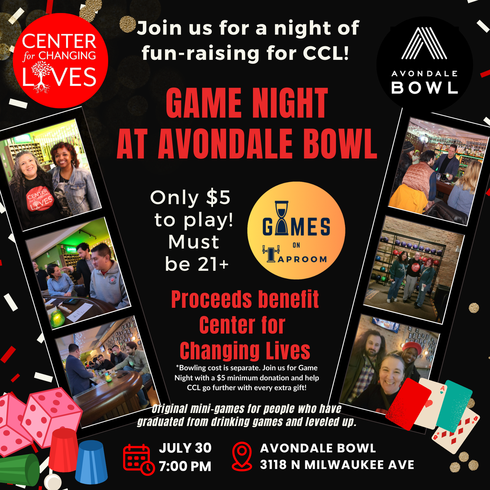 Noche de Juegos en Avondale Bowl con Games on Taproom (Recaudación de Fondos para CCL)