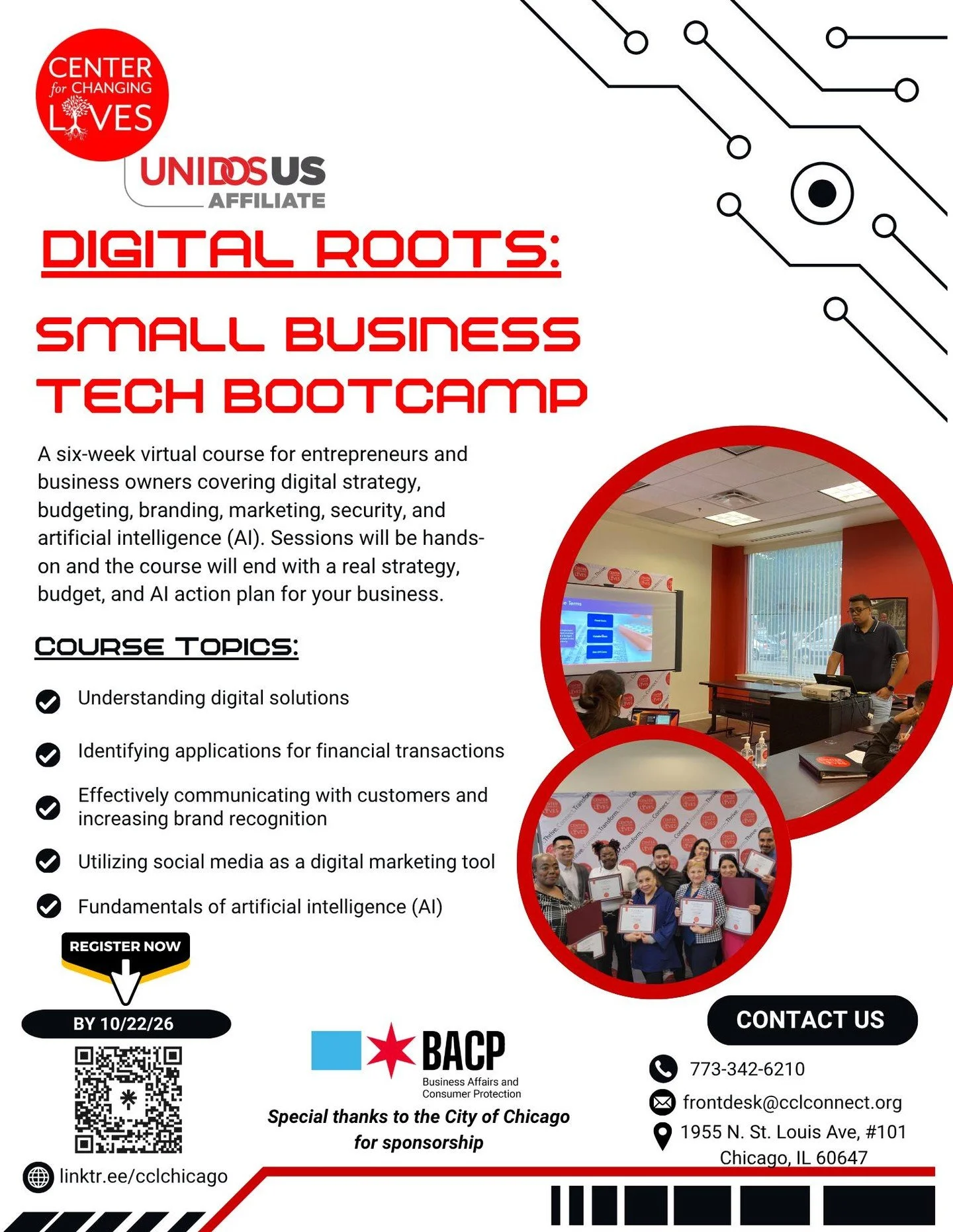 🌱💻 REGISTRATION CLOSES OCTOBER 22 for the Digital Roots: Small Business Tech Bootcamp! Don&rsquo;t miss your chance to grow your business&rsquo;s digital skills!

Join this six-week virtual course from Center for Changing Lives to support you as an