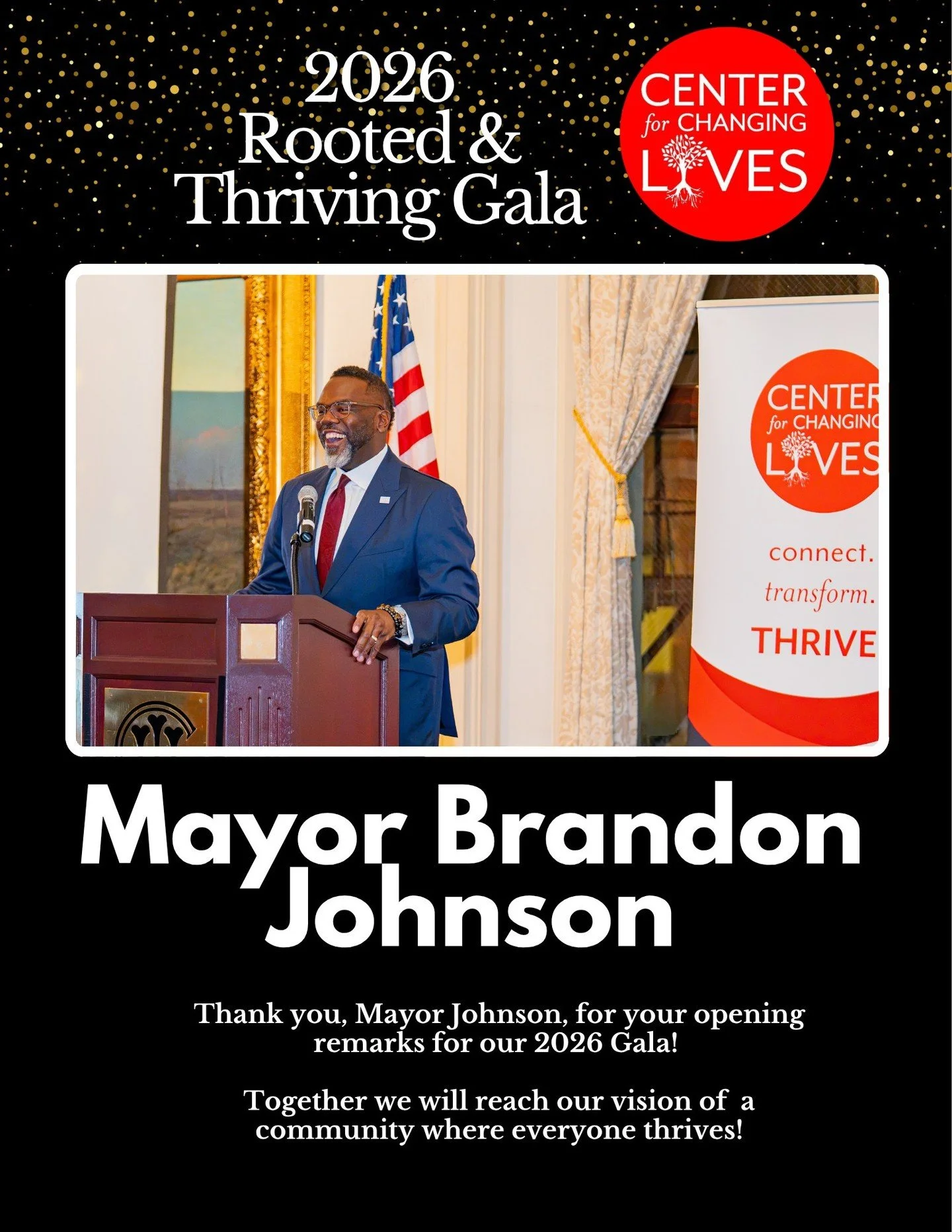 ✨ Gala Flashback: Thank You, Mayor Brandon Johnson @chicagosmayor! ✨

One week ago, we gathered for our 2026 Rooted &amp; Thriving Gala, and we were honored to welcome Mayor Brandon Johnson, who helped open the evening with remarks celebrating the im