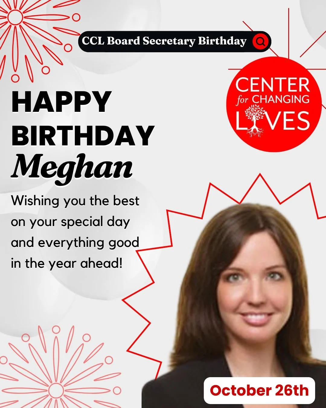 🎉 Happy Birthday, Meghan! 🥳💛

Since 2021, Meghan has brought heart, dedication, and thoughtful leadership to the CCL Board, serving as Treasurer and now as Secretary. We&rsquo;re so grateful for the time, care, and wisdom she shares with our commu
