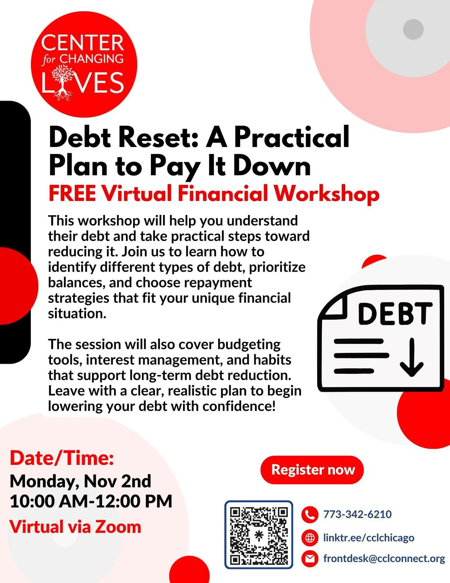 💸 Ready to take control of your debt? &iexcl;S&iacute; se puede! 💚

Debt doesn&rsquo;t have to feel overwhelming. Join CCL for our FREE virtual financial workshop, Debt Reset: A Practical Plan to Pay It Down! 🙌

Together, we&rsquo;ll explore pract