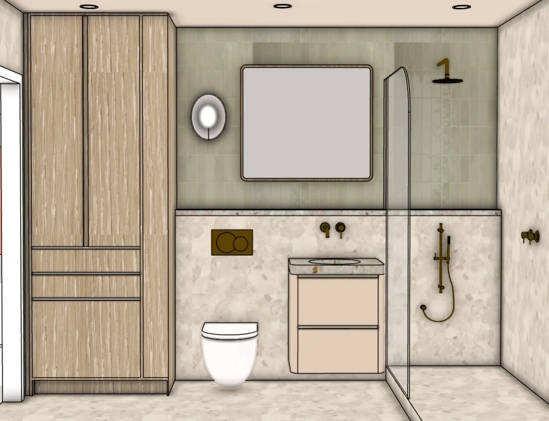 Sharing our current bathroom renovation sketch for an apartment! 

We&rsquo;ve made a few design tweaks to the original layout based on the findings during construction and adjustments needed! 

Renovation is now full steam ahead and we can&rsquo;t w