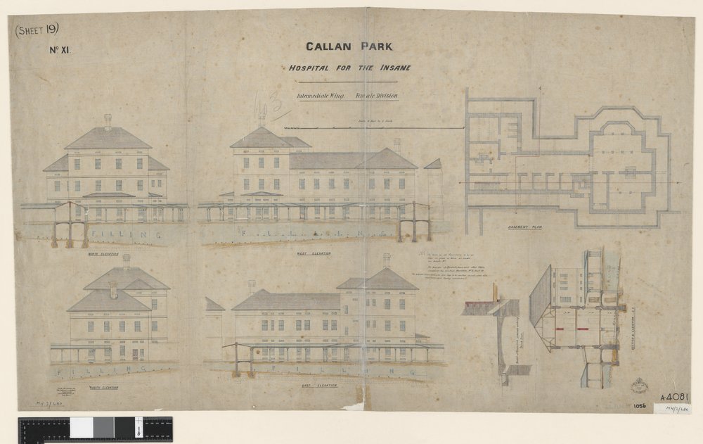 Plans for the female wing in the Kirkbride Complex (Callan Park Hospital for the Insane)