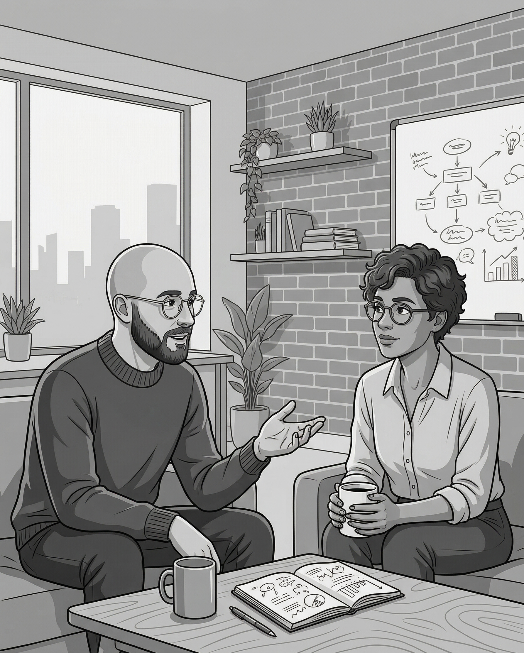 two people talking in an office