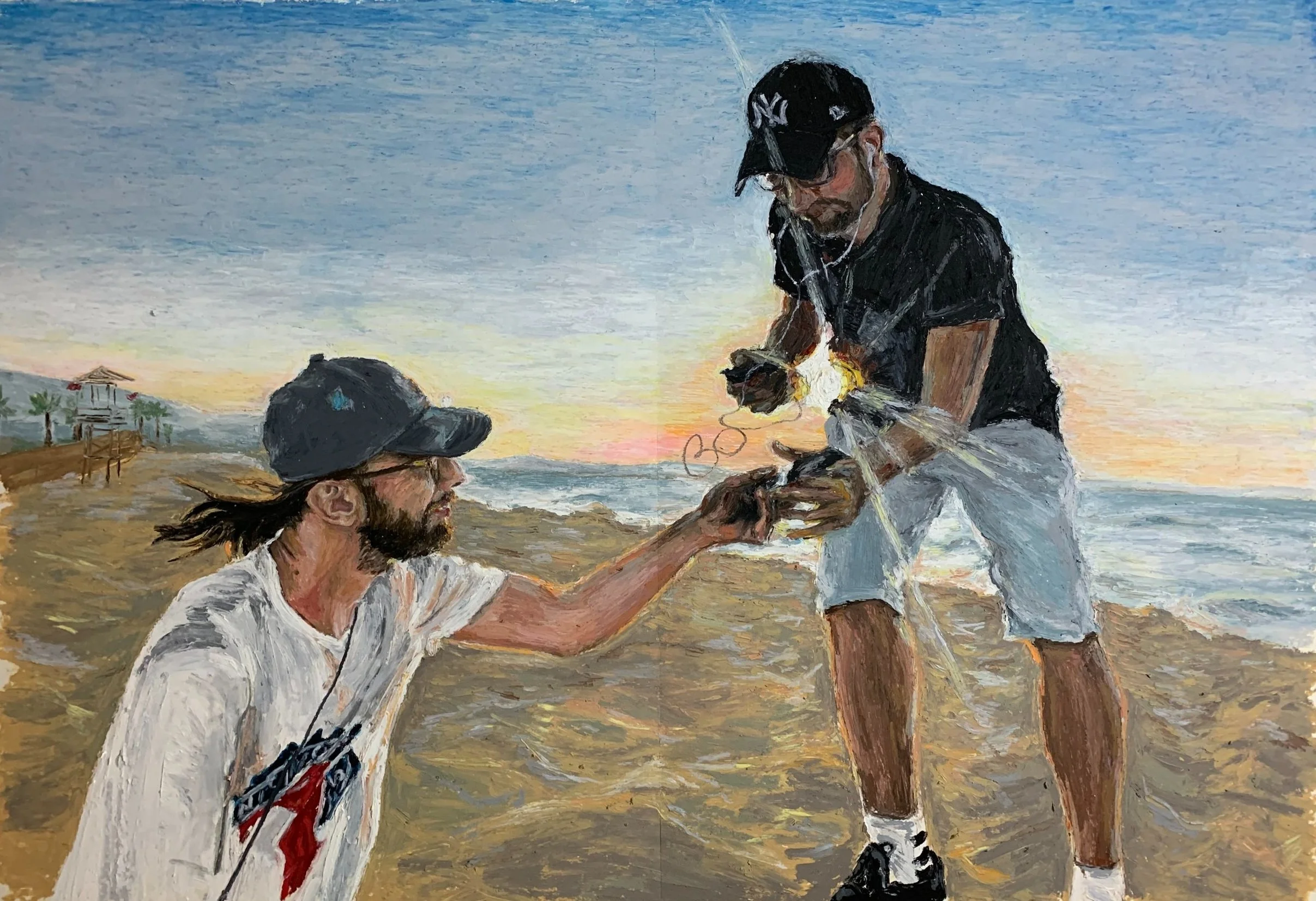 Sunset at a Beach, oil pastels on paper, 140x100 cm, 2021
