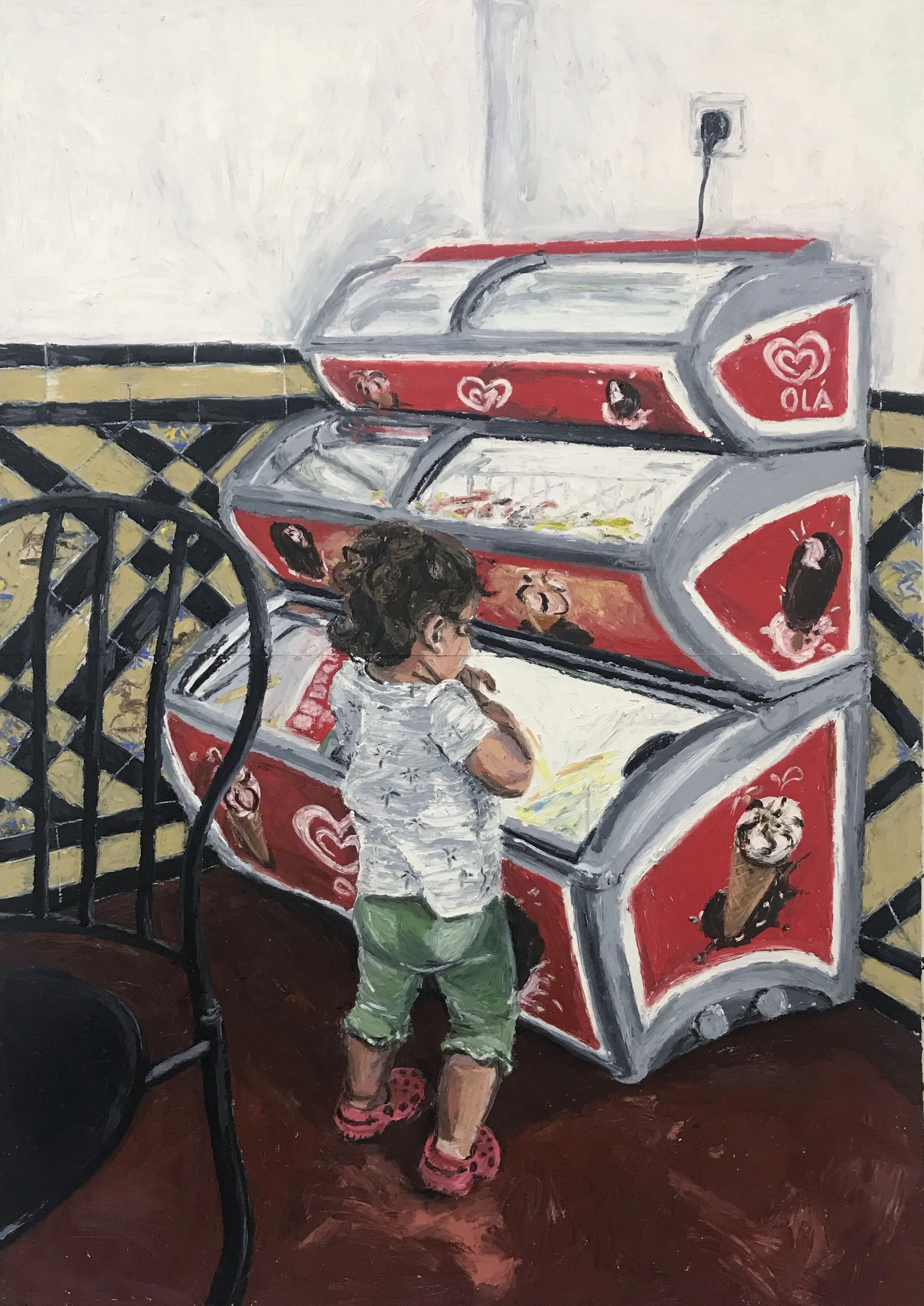 Sarah, oil pastels on board, 100x140 cm, 2018
*In private collection