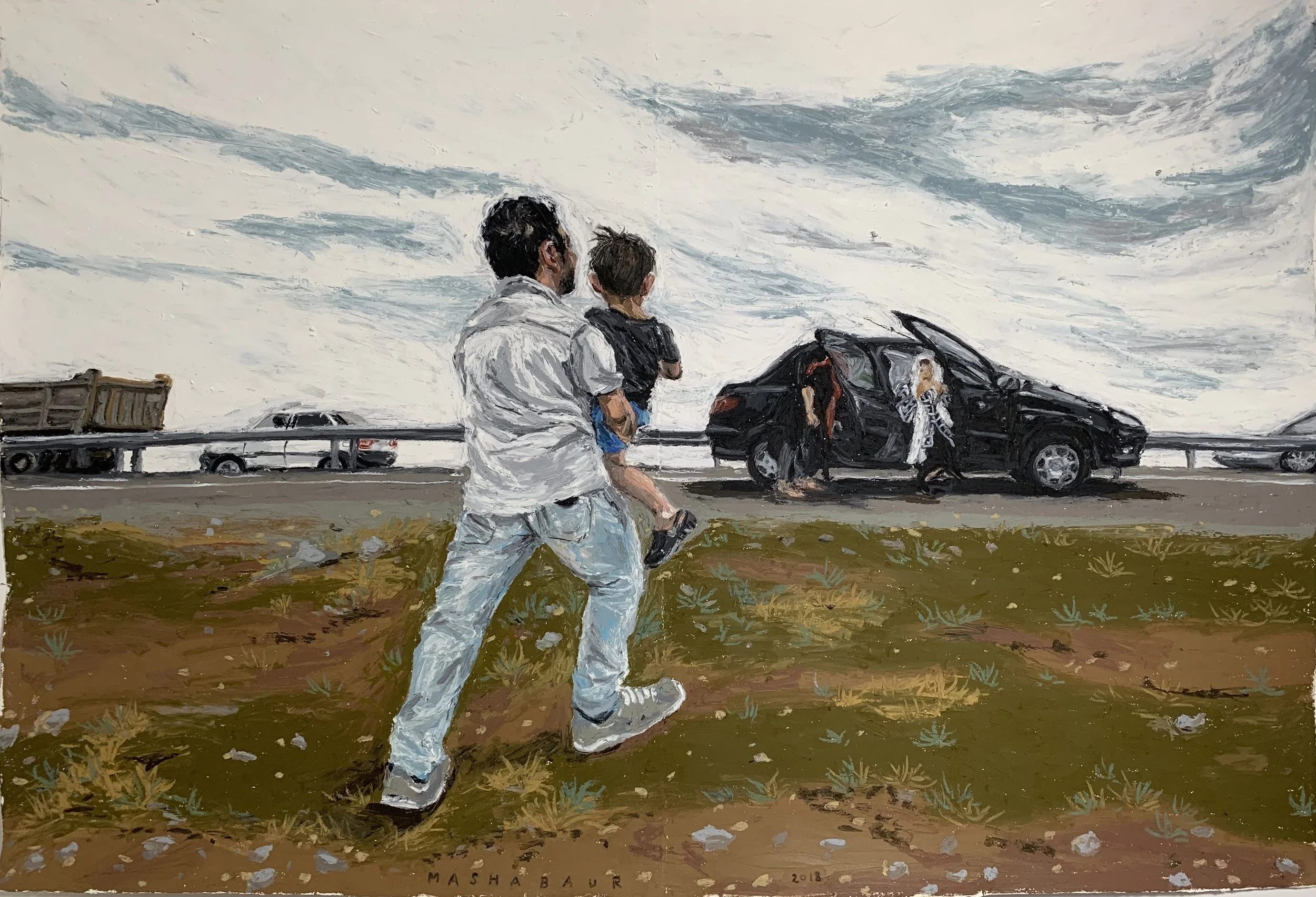 Family Trip, oil pastels on paper, 146x104 cm, 2018