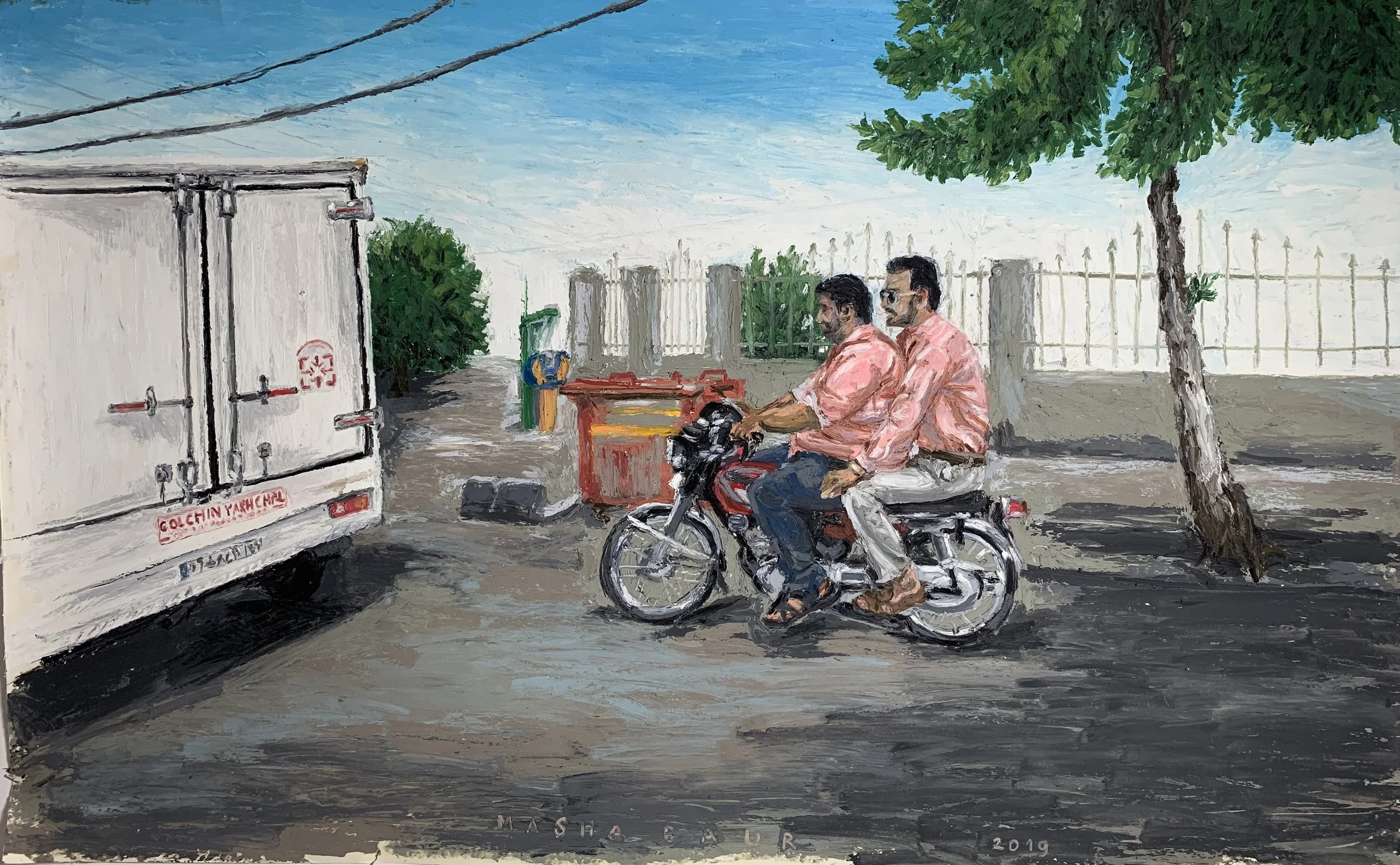 The Ride, oil pastels on paper, 112x70 cm, 2018