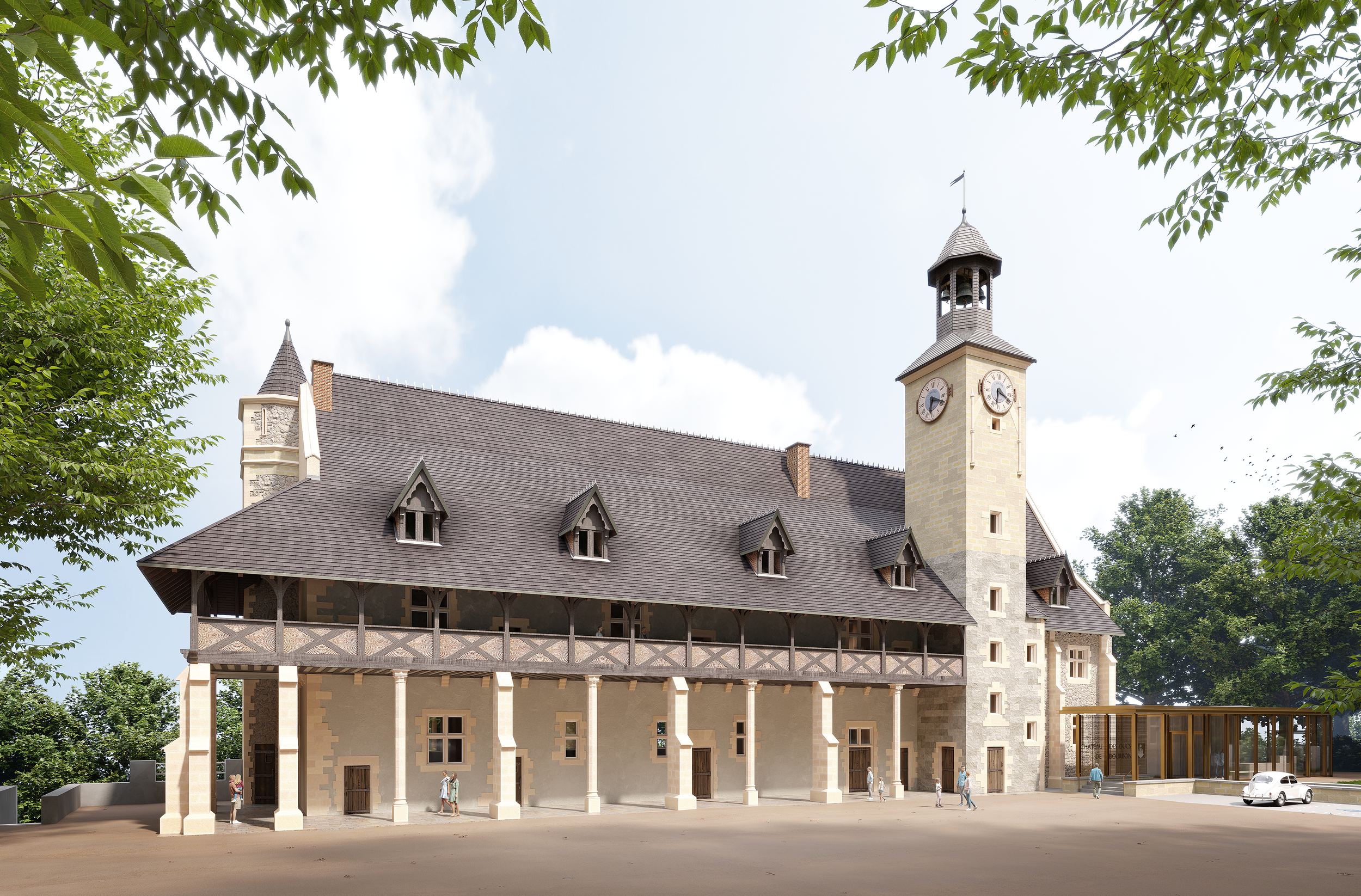 Château de Montluçon: vue de la façade restaurée et de l'extension créée
