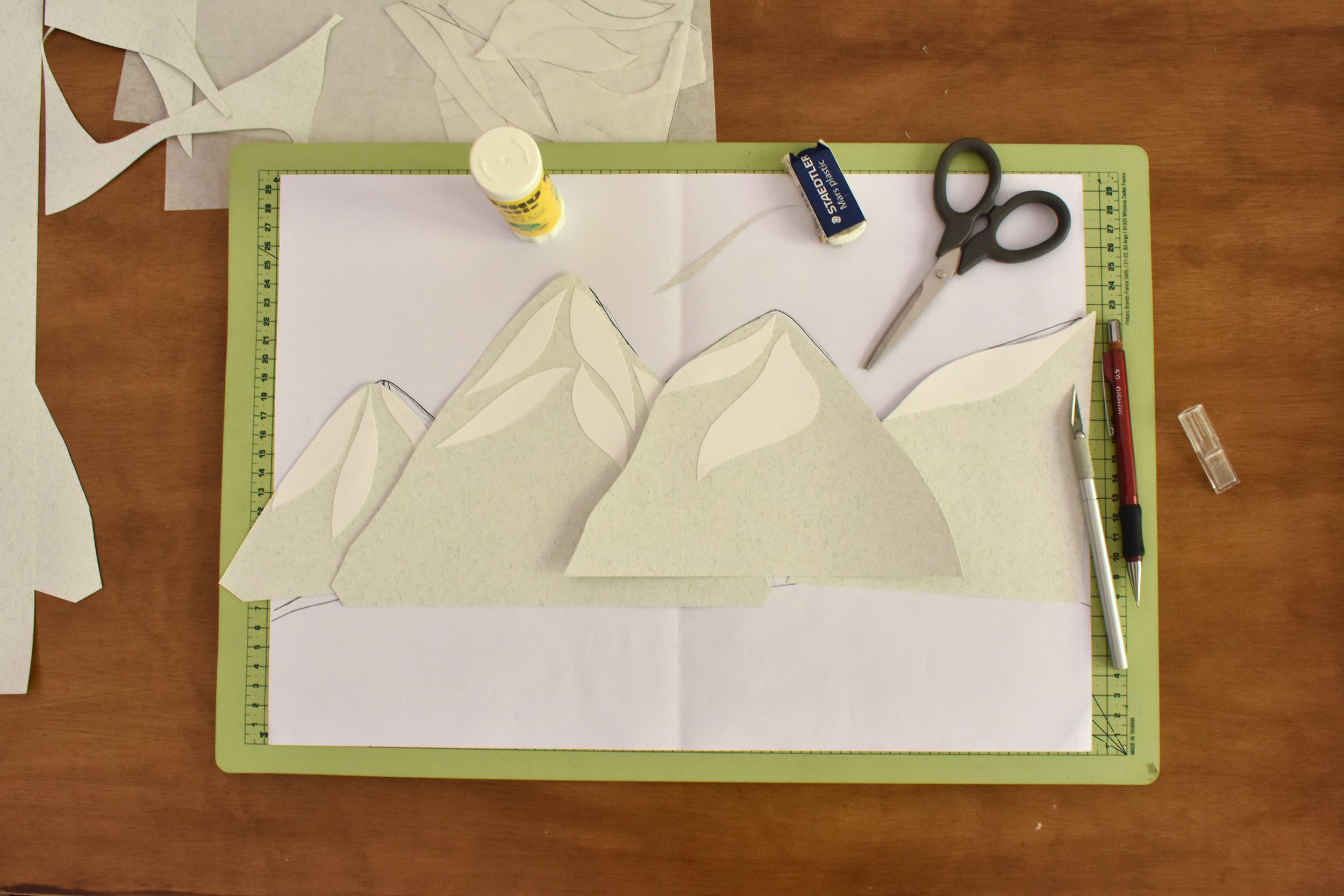 Work in progress: building the paper cut diorama for the penguins.