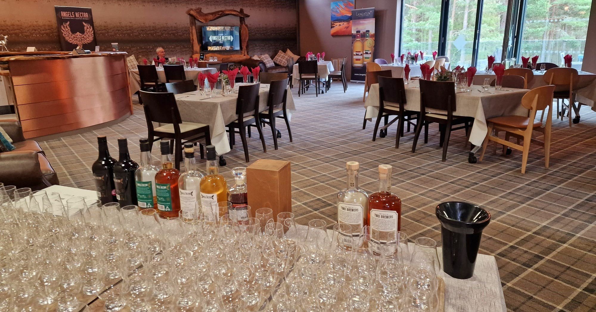 Room ready for an Angels' Nectar and Friend whisky tasting at the Speyside Centre