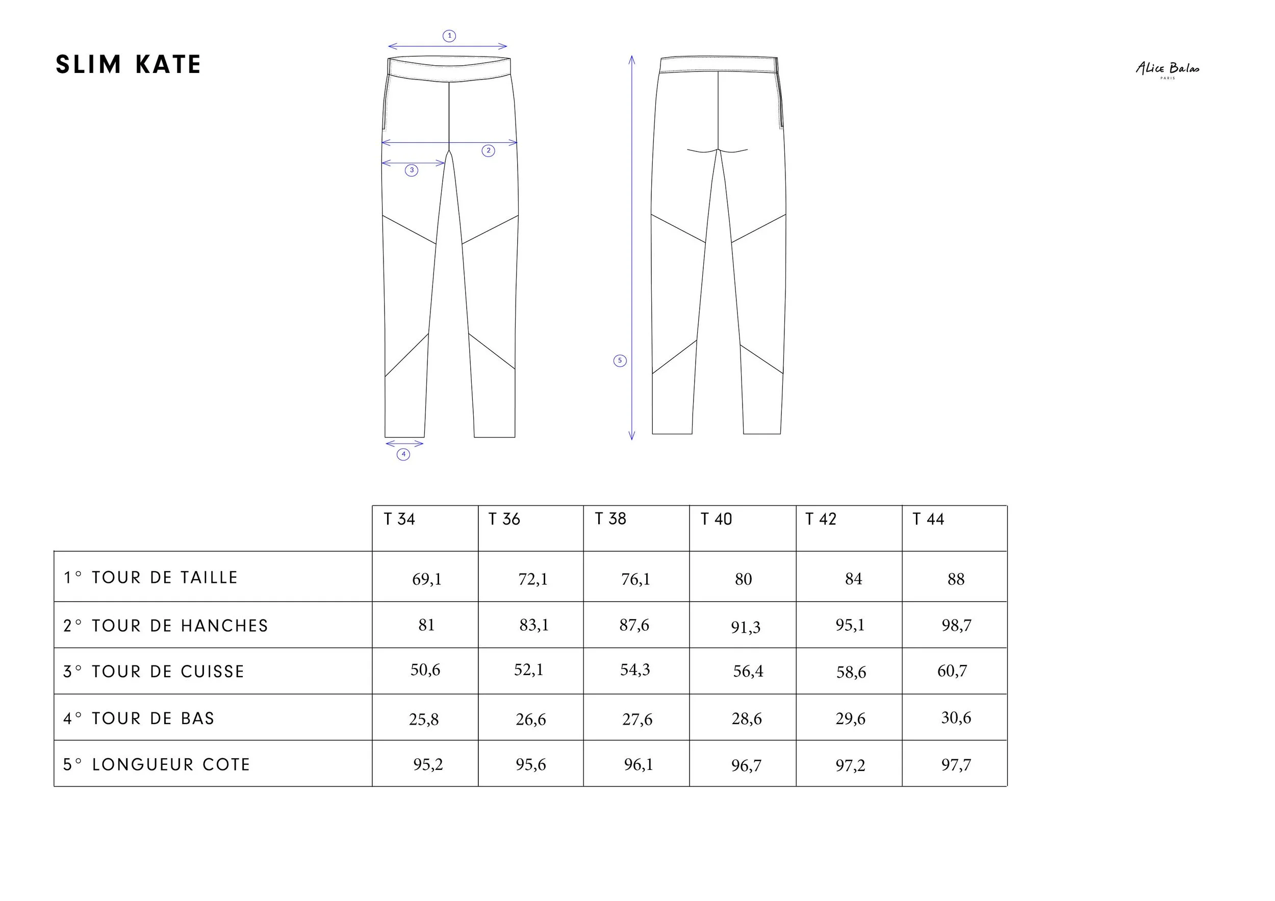 GUIDE DE TAILLES - SLIM KATE