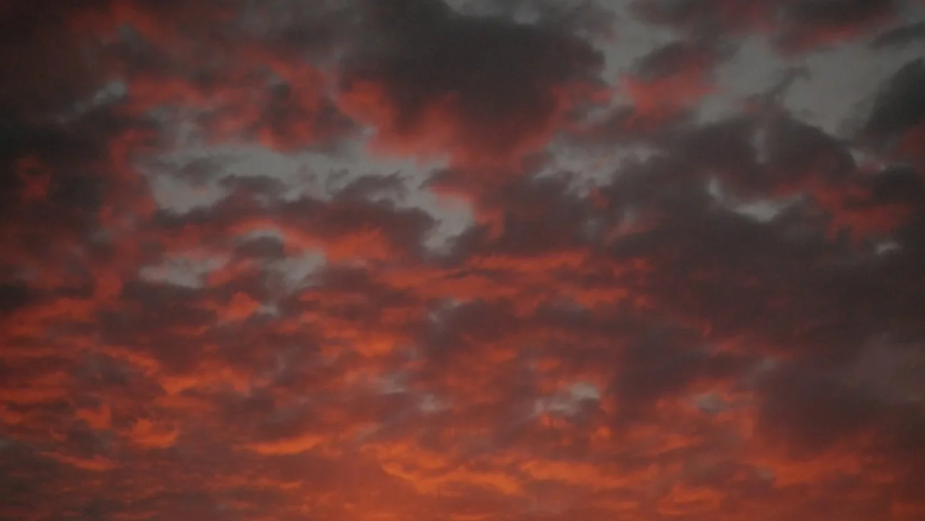 Pink clouds in a blue sky.
