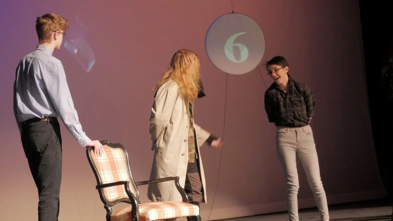 Mason Lester, Joan Patrello, and Franco Divecchi speaking in Jax Schuck's Entropy.