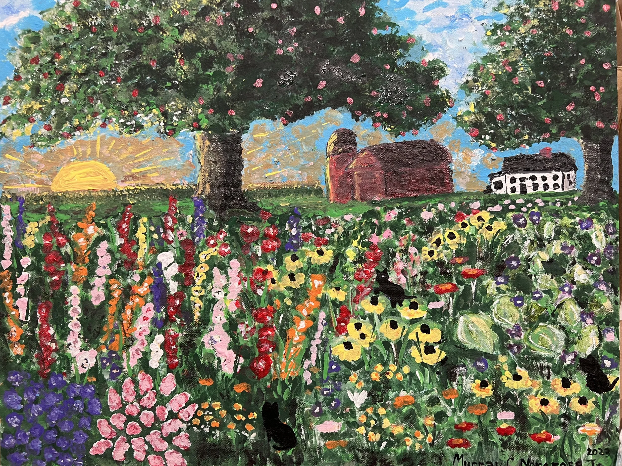 Late summer farm flower garden