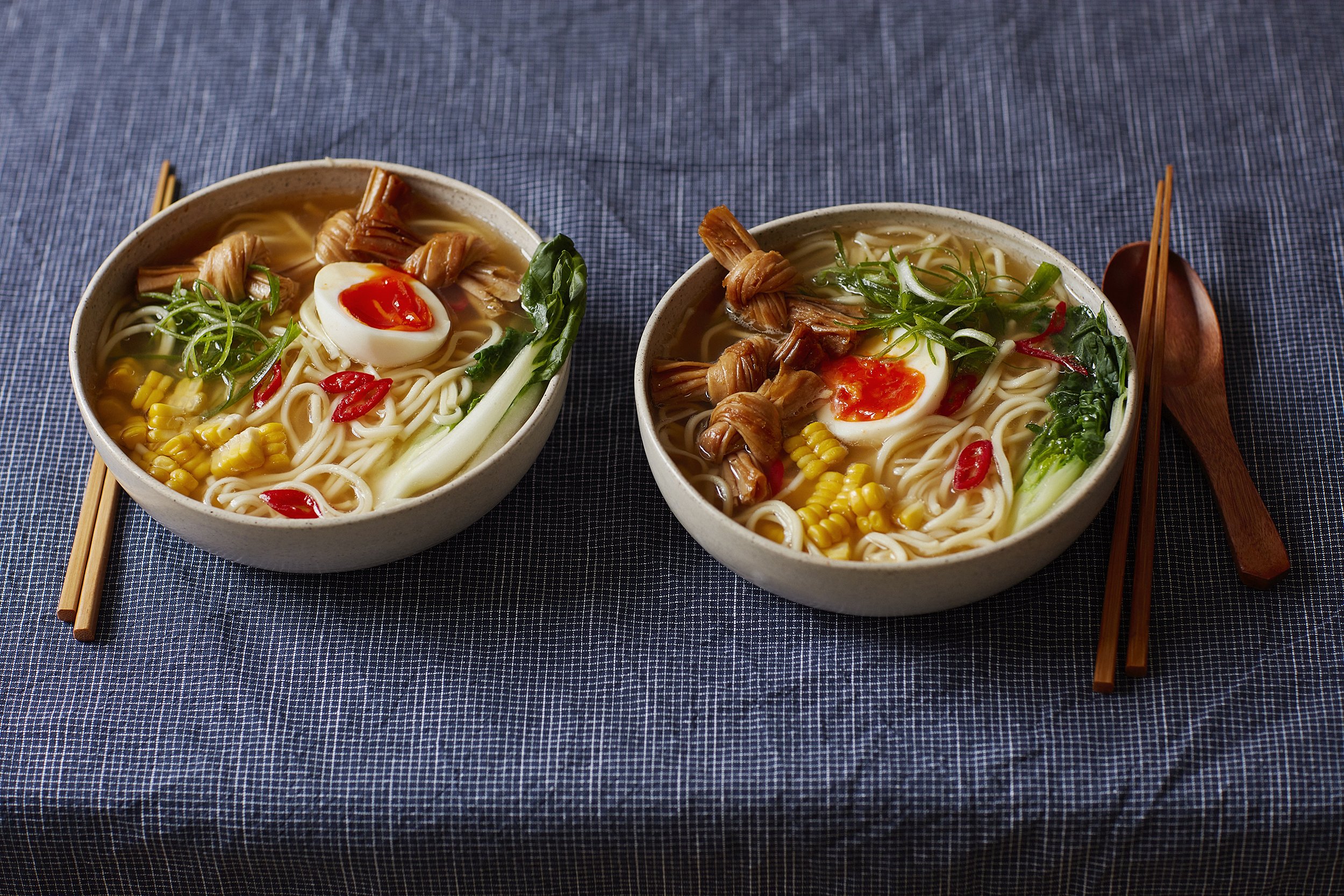 Easy Noodle Soup with Tofu Knots & Fridge Raid-Toppings