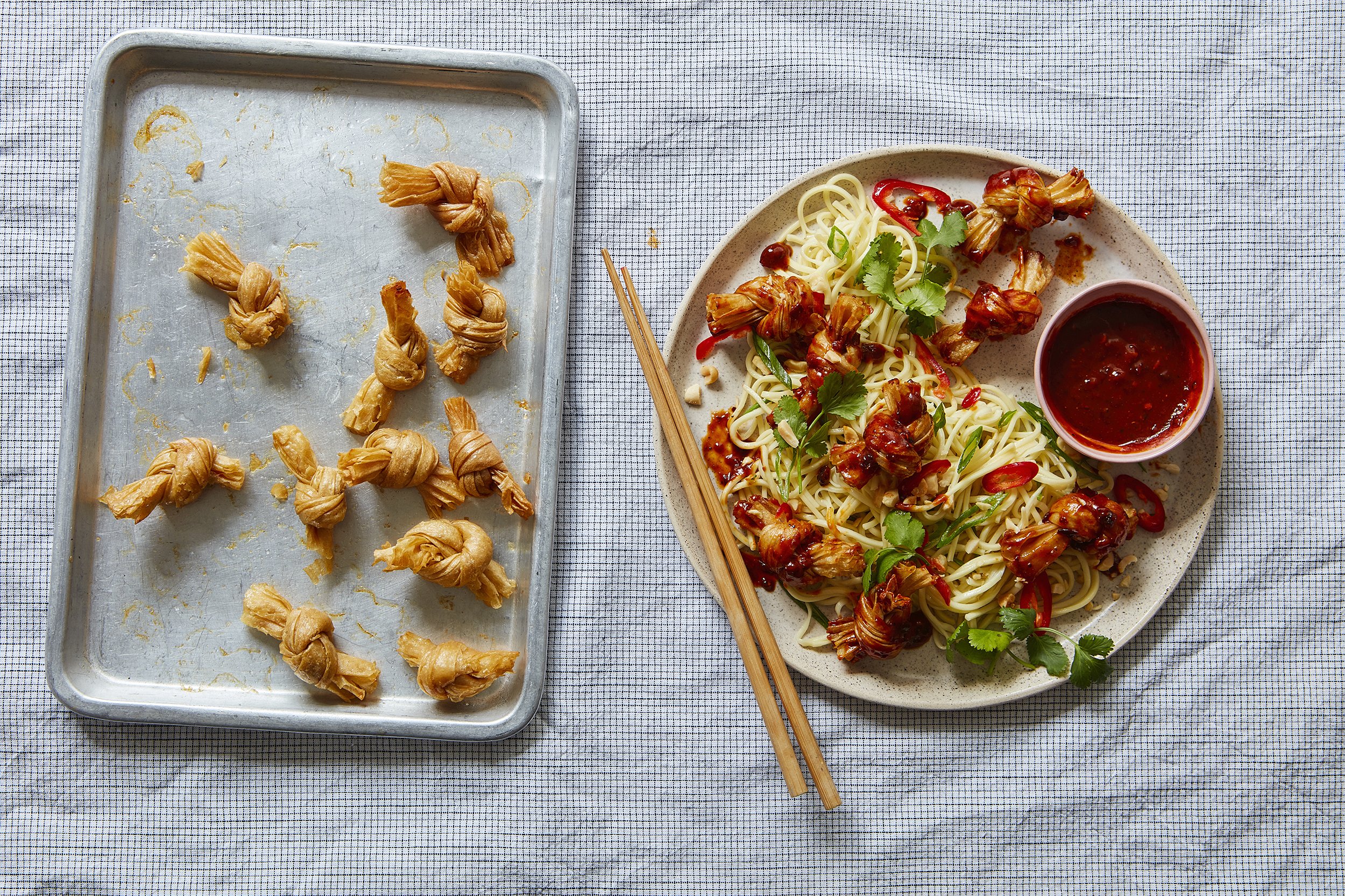 Crispy Baked Tofu Knots With Peanut Butter Miso Dressing