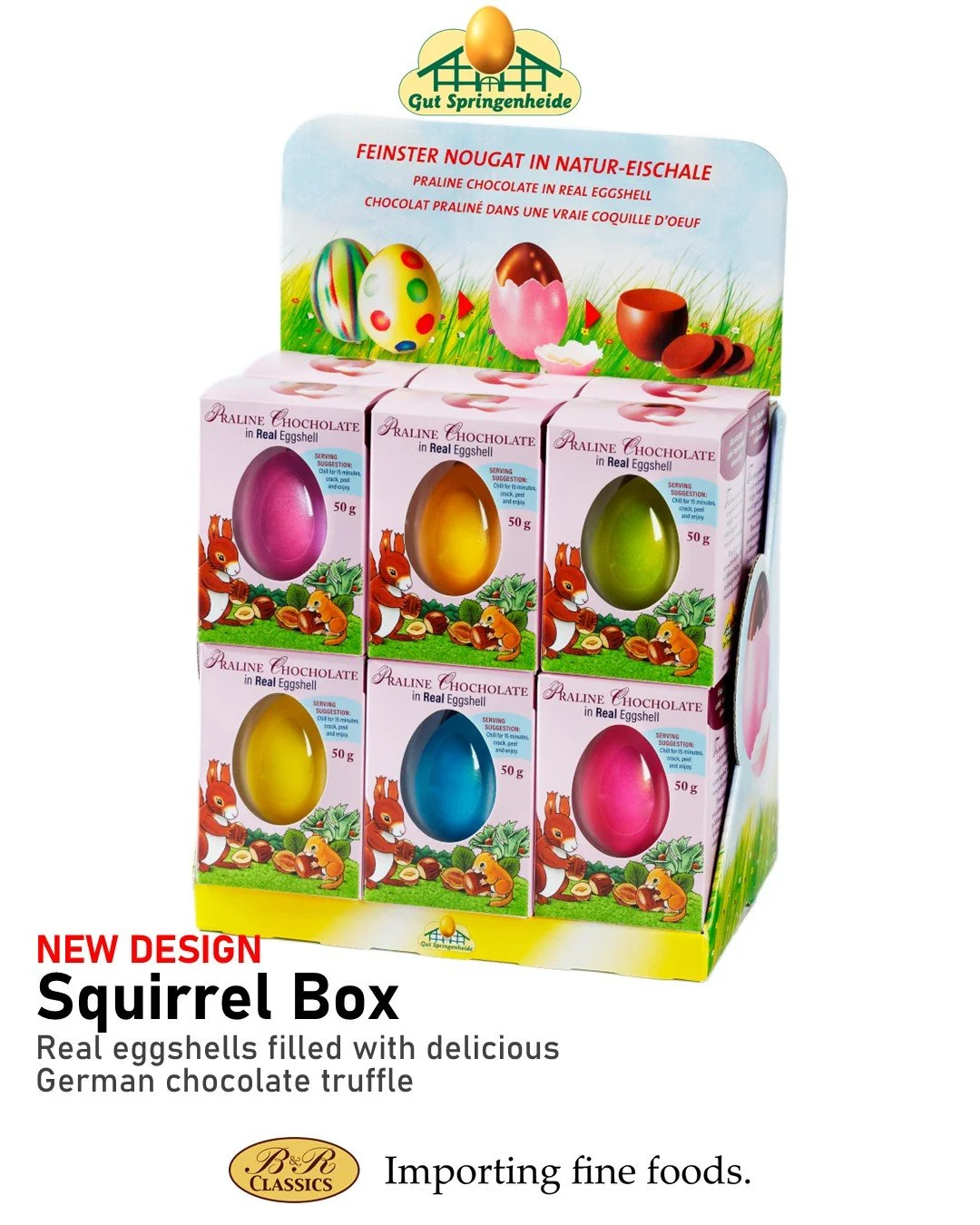 A charming addition to our packaging: This new squirrel-themed design is now available for the 12-pack pastel egg displays. This design adds appeal and extends the chocolate egg season beyond just Easter and early spring. Swipe for a closer look!
Or