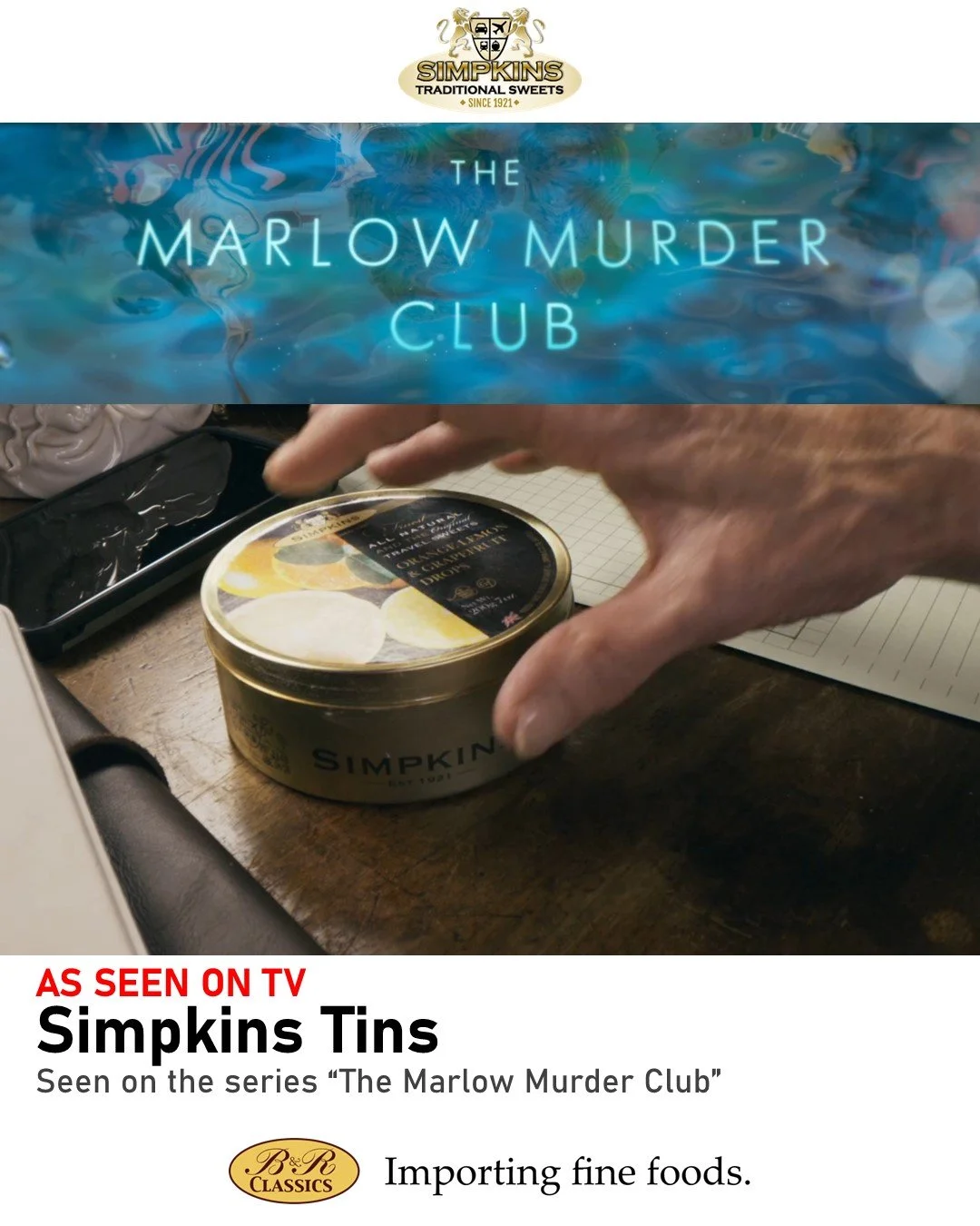 We've been watching The Marlow Murder Club on Amazon Prime and noticed a familiar tin keeps popping up!
#simpkins
