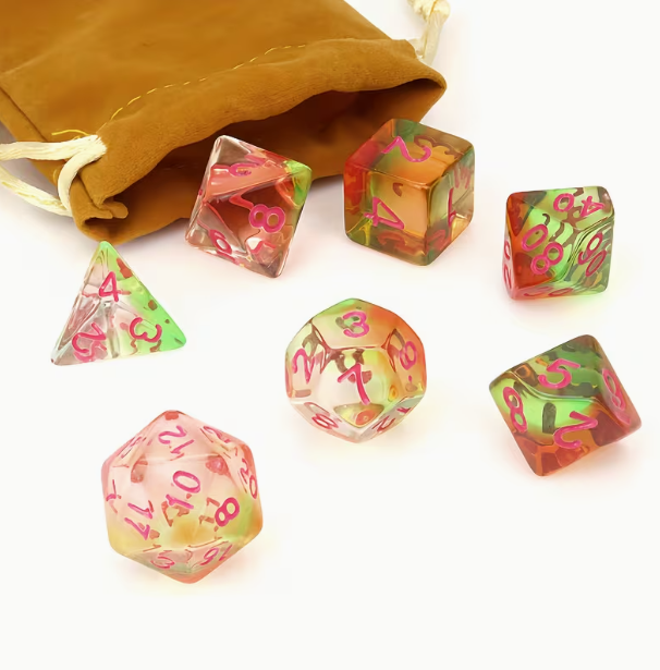 Pink & Green RPG Dice Set